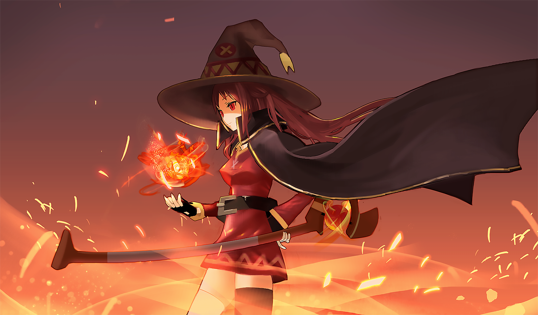 Megumin from KonoSuba in Fiery Magic Pose HD Wallpaper
