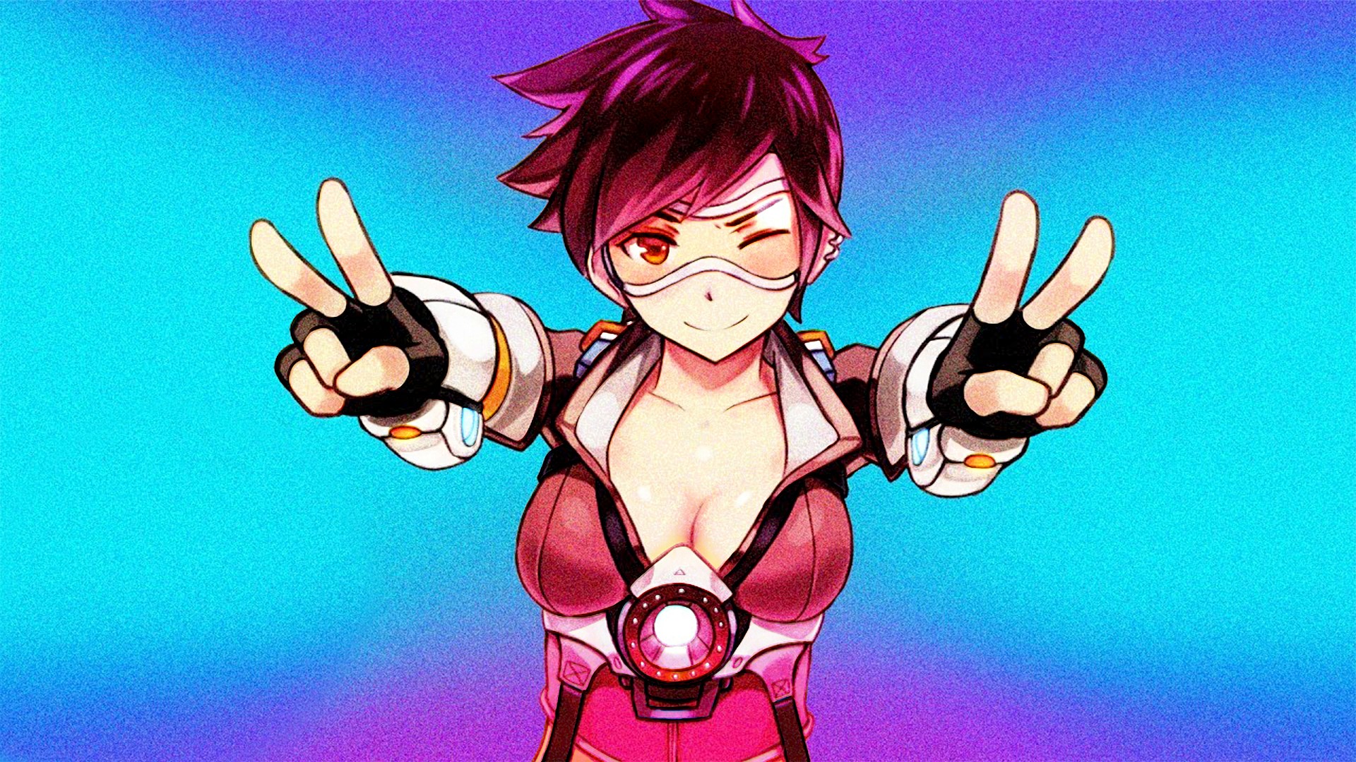 Tracer from Overwatch making a peace sign HD Wallpaper