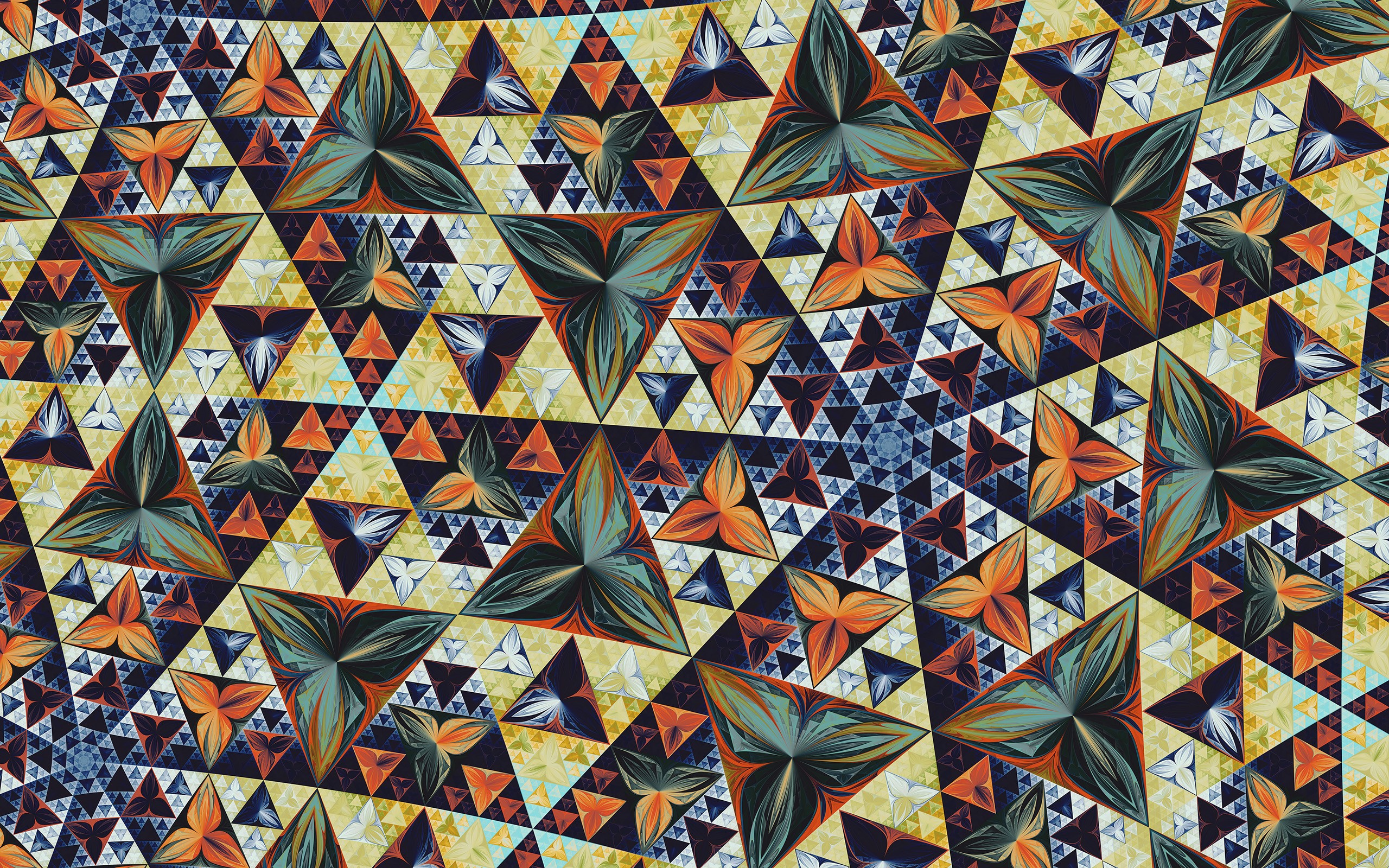 Abstract fractal pattern with triangles and floral motifs HD Wallpaper