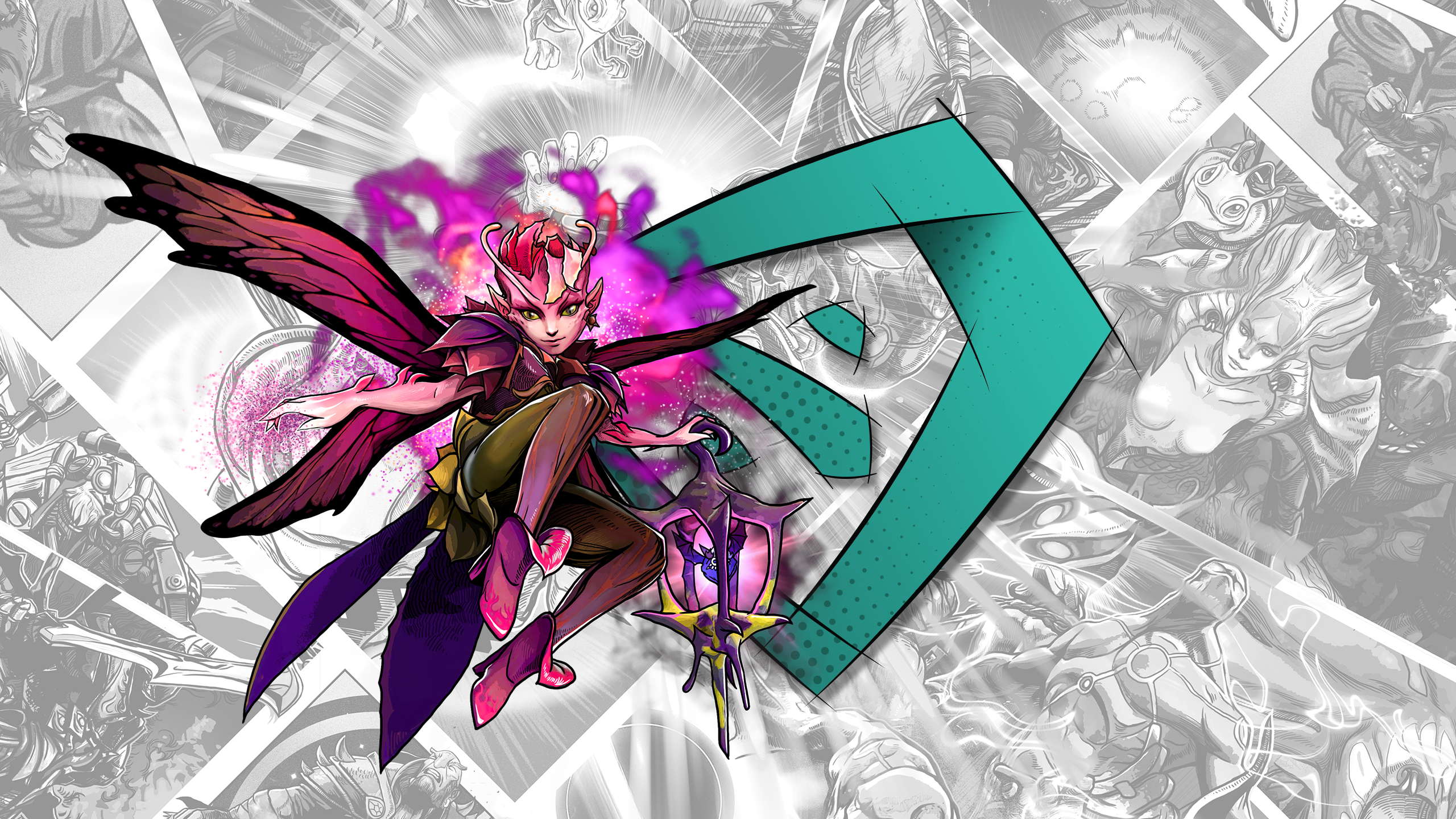 Enchantress from Dota 2 with a teal logo HD Wallpaper