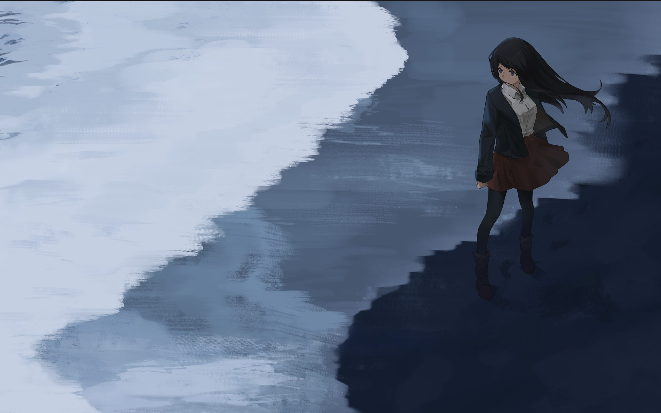 Girl on a dark beach at night HD Wallpaper