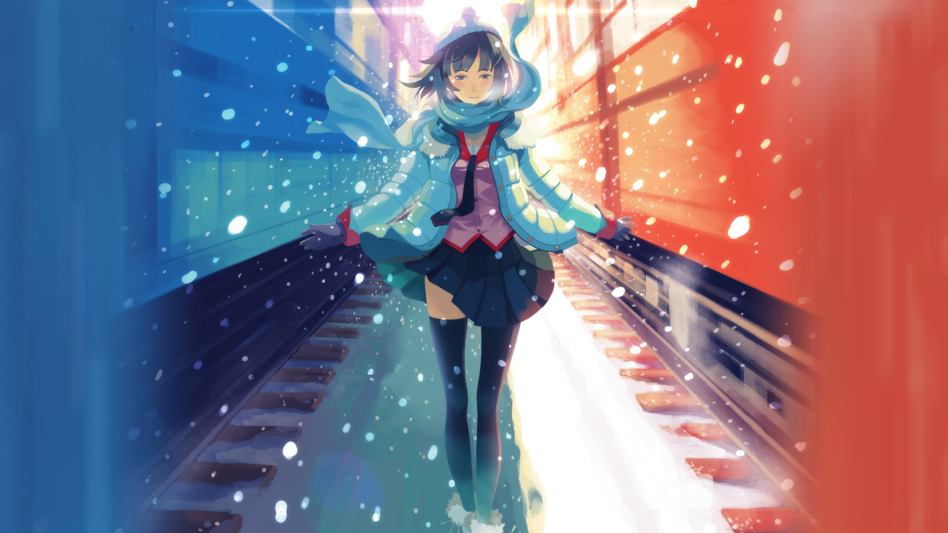 Hitagi Senjougahara from Monogatari Series in snow HD Wallpaper