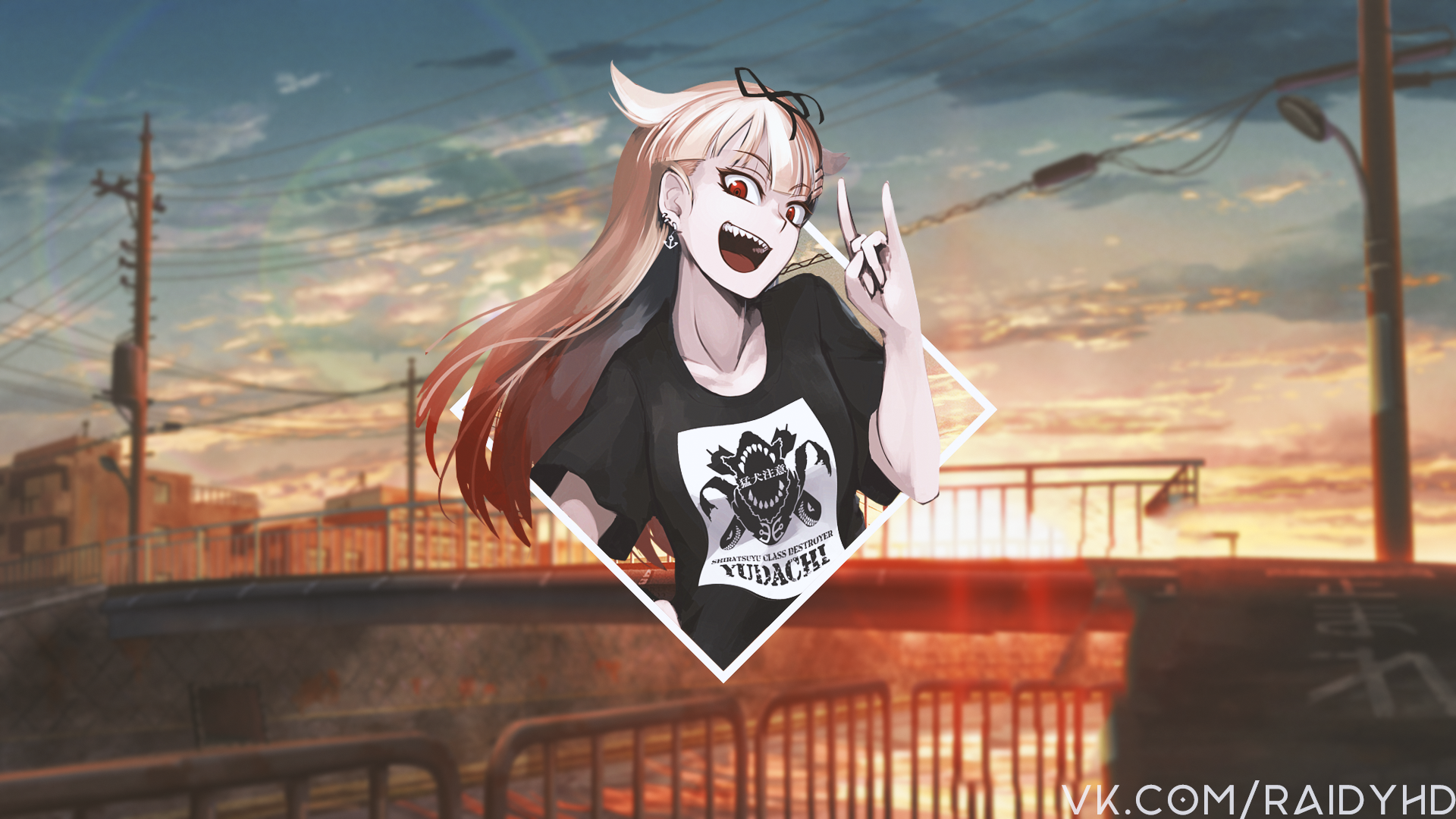Yuudachi from Kantai Collection with sunset background HD Wallpaper