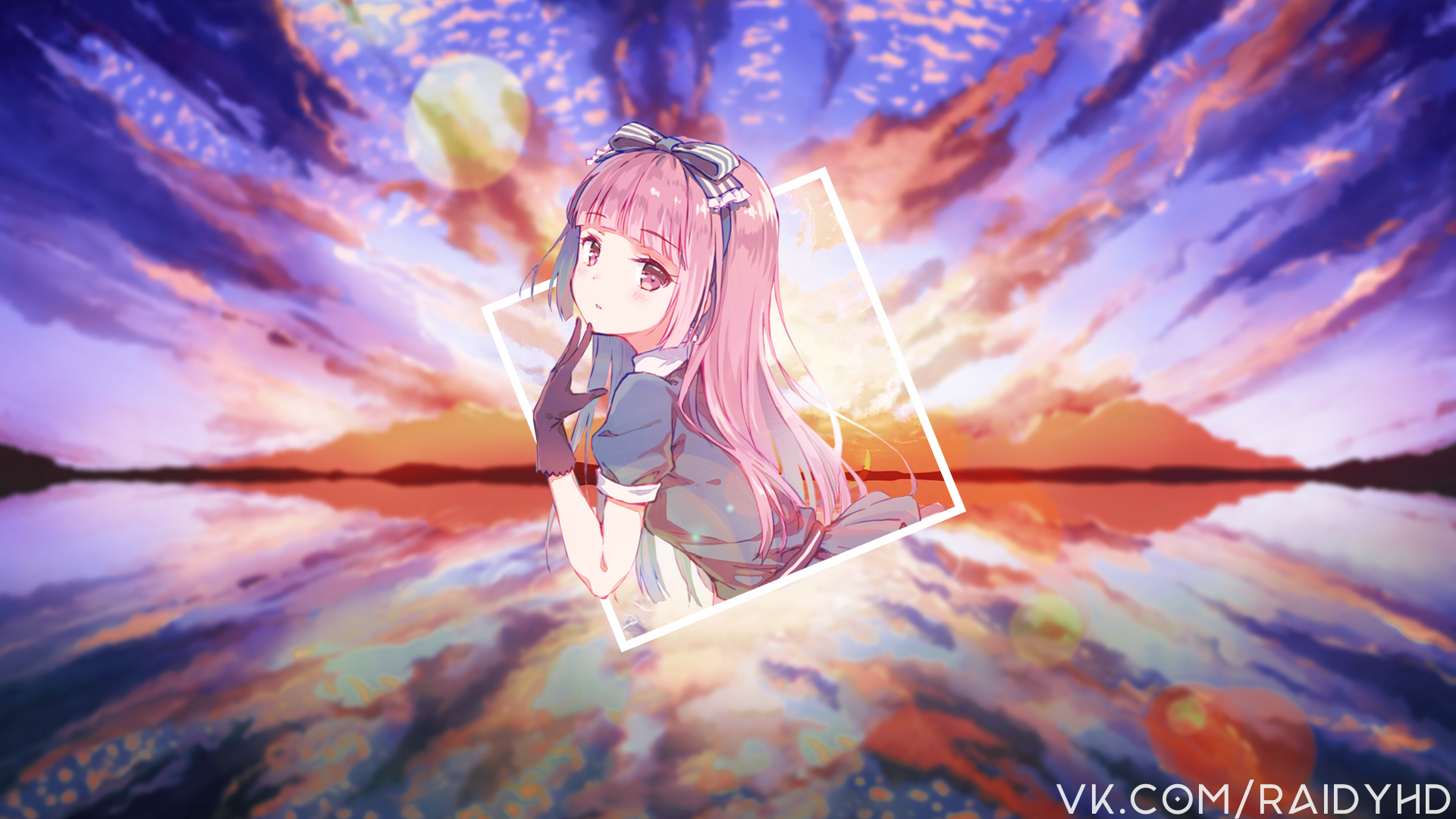 Anime girl with pink hair in a blue dress HD Wallpaper