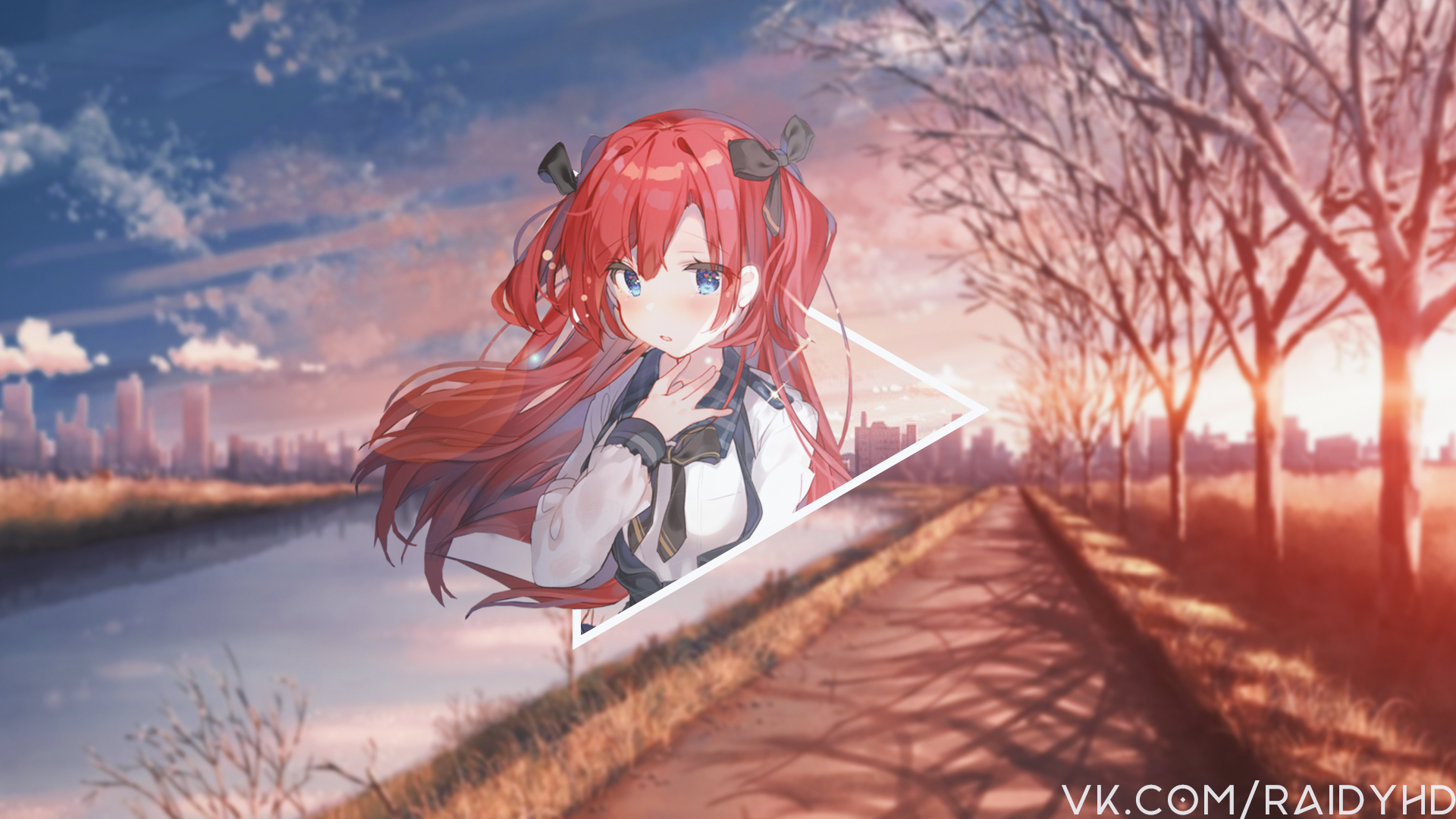 Anime girl with red hair in a school uniform HD Wallpaper