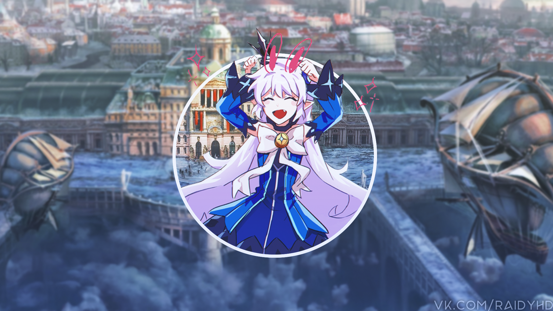 Anime girl with white hair and blue dress HD Wallpaper