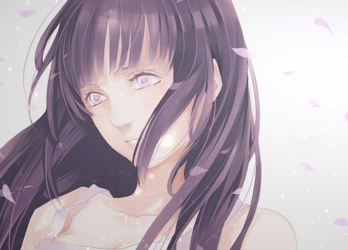Anime girl with long dark hair and purple eyes HD Wallpaper