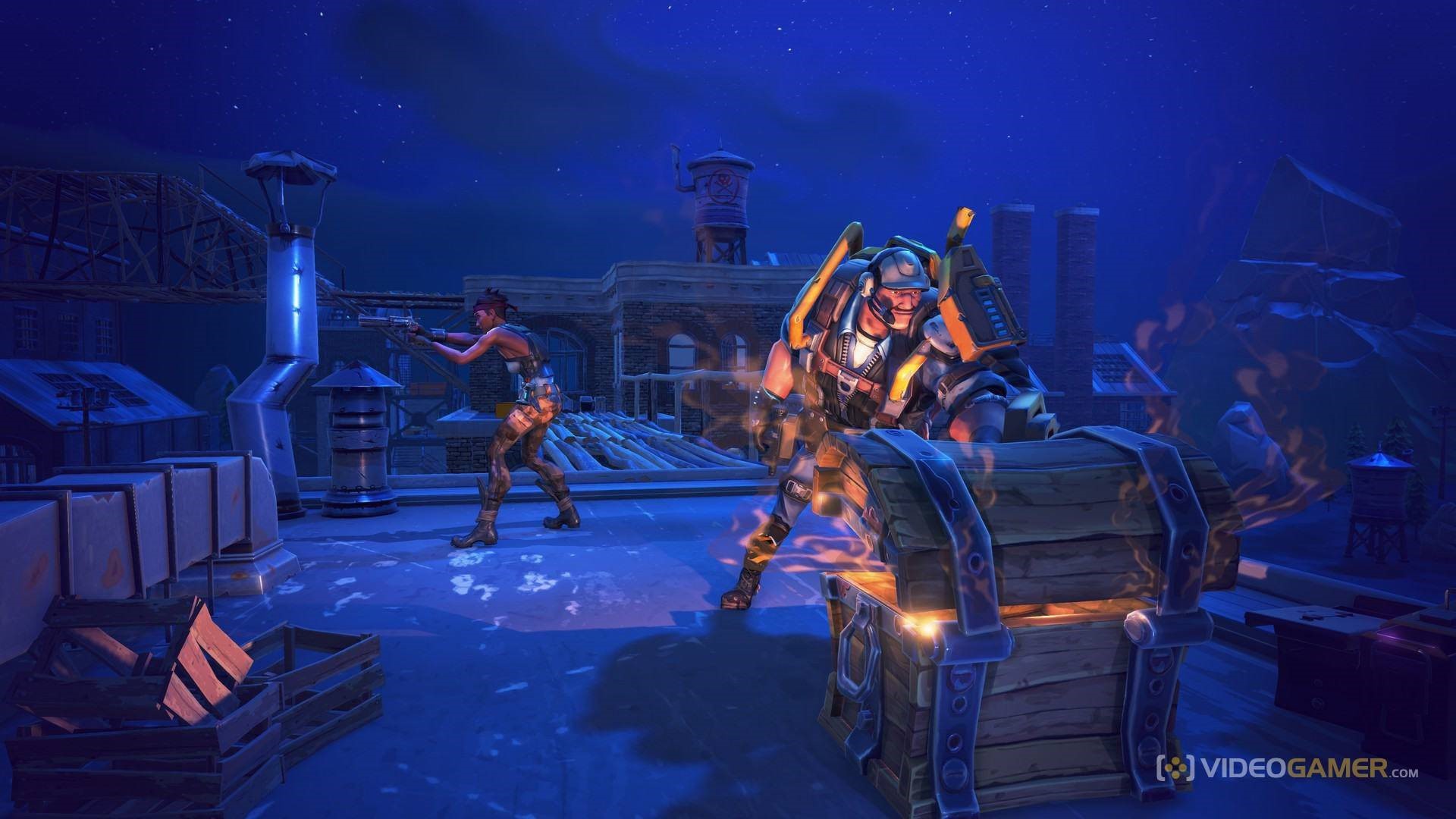 Fortnite Battle Royale screenshot with two players and a chest HD Wallpaper