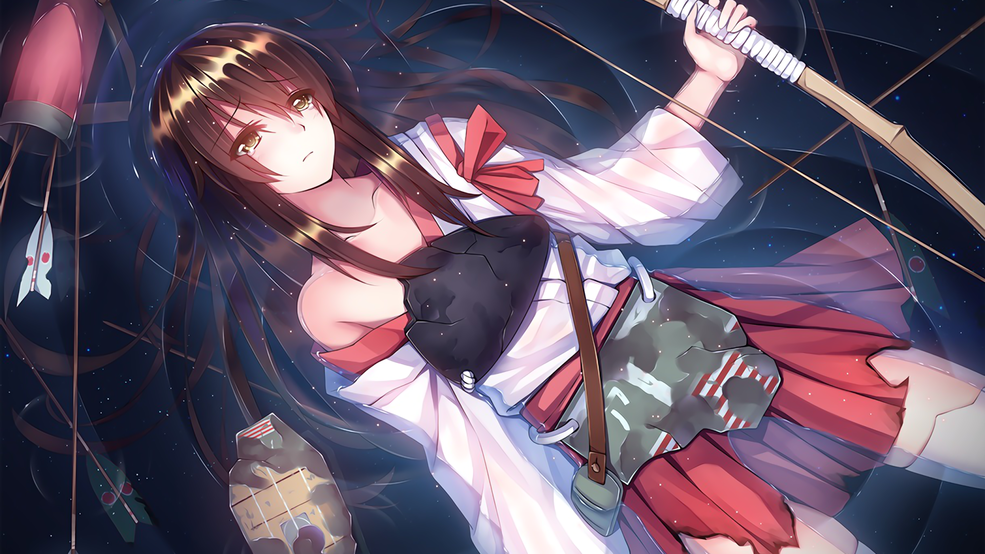 Akagi from Kantai Collection with bow and arrow HD Wallpaper