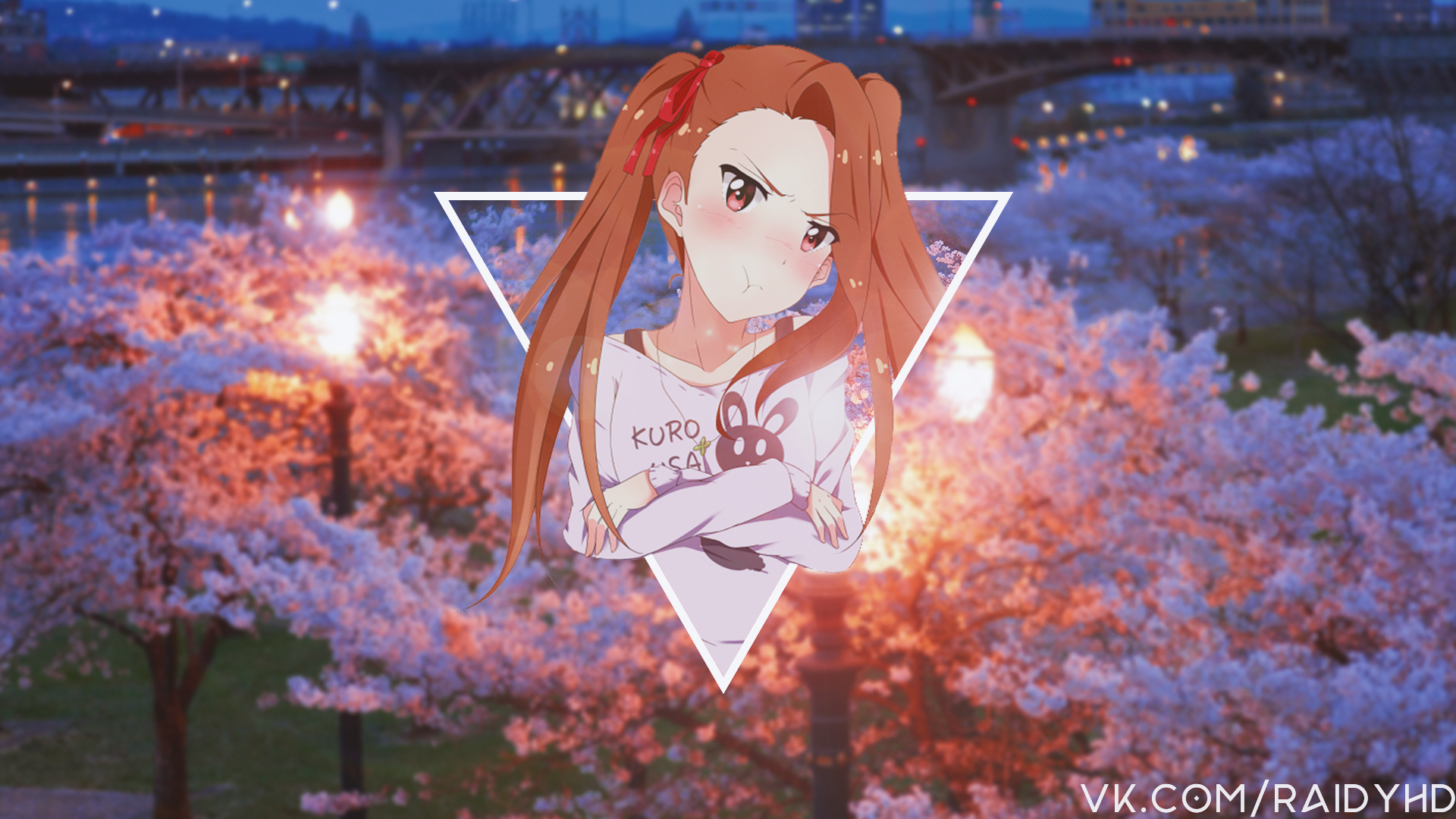Anime girl with pigtails in a triangle frame HD Wallpaper