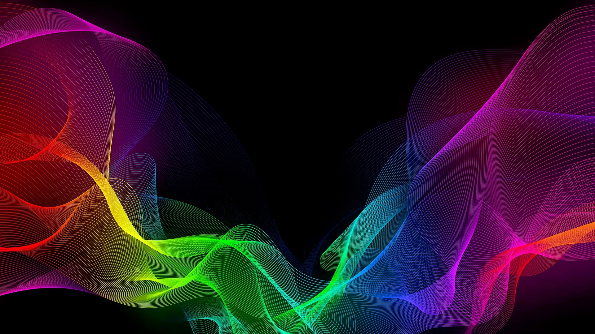 Abstract colorful wavy lines on black background HD Wallpaper