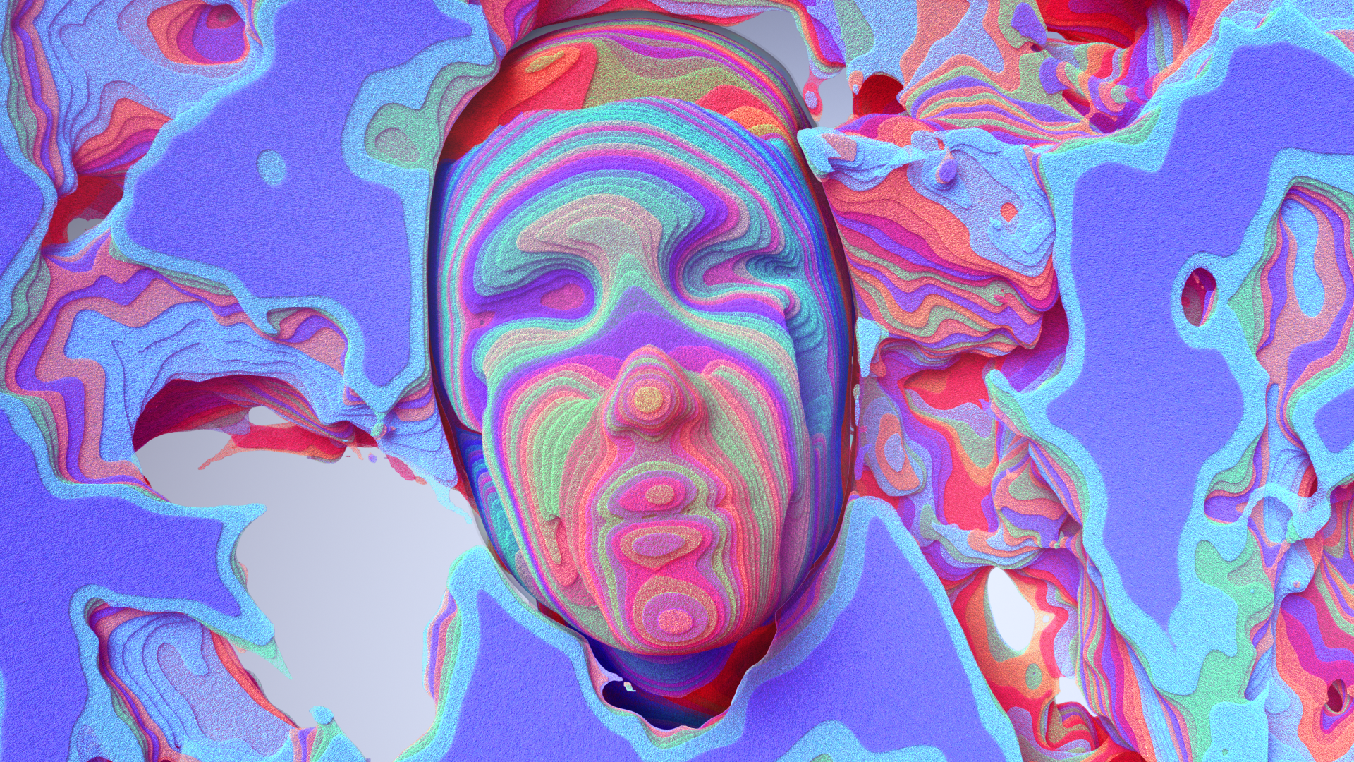 Abstract 3D face with colorful topographic texture HD Wallpaper