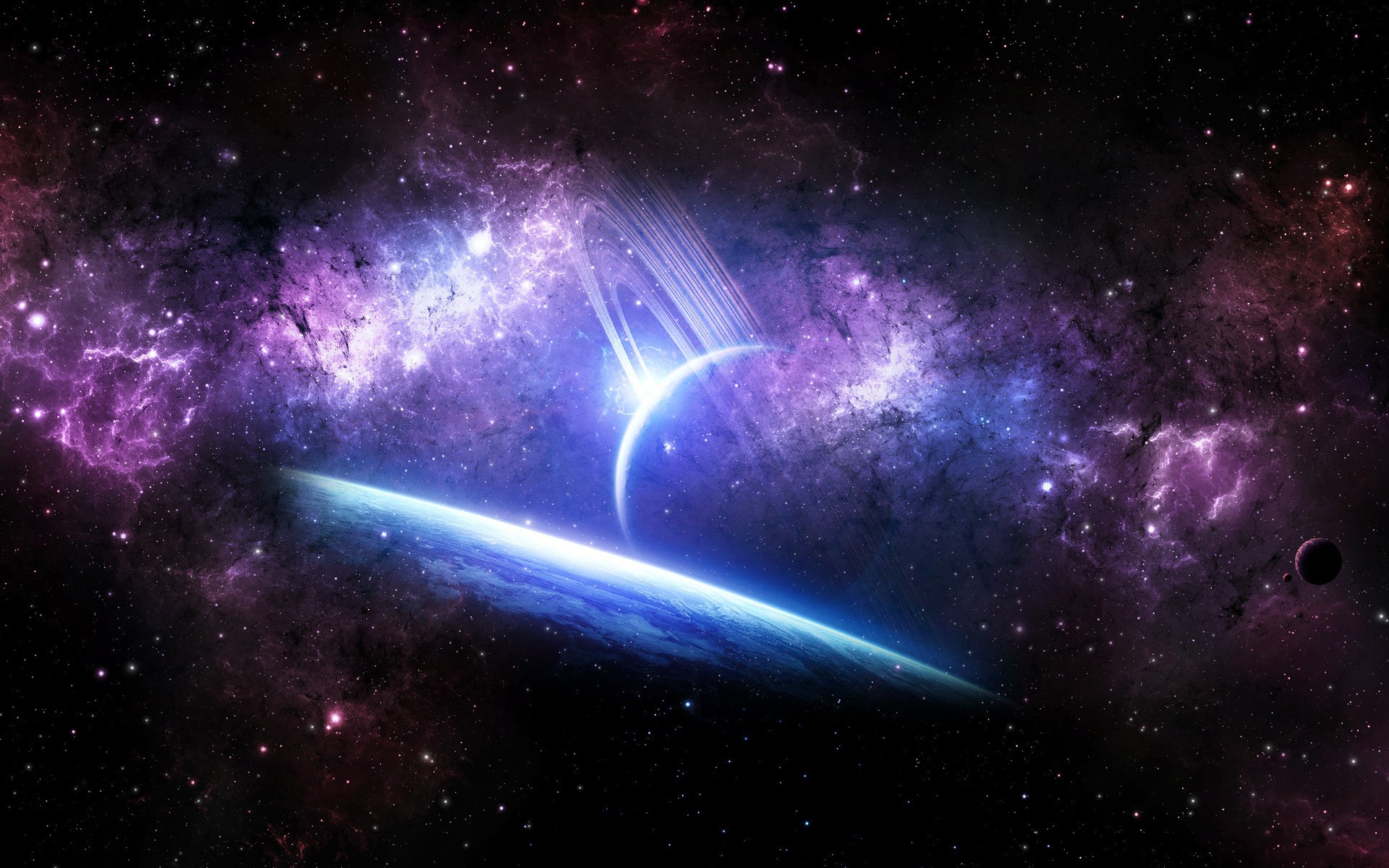 Planets and nebula in deep space HD Wallpaper