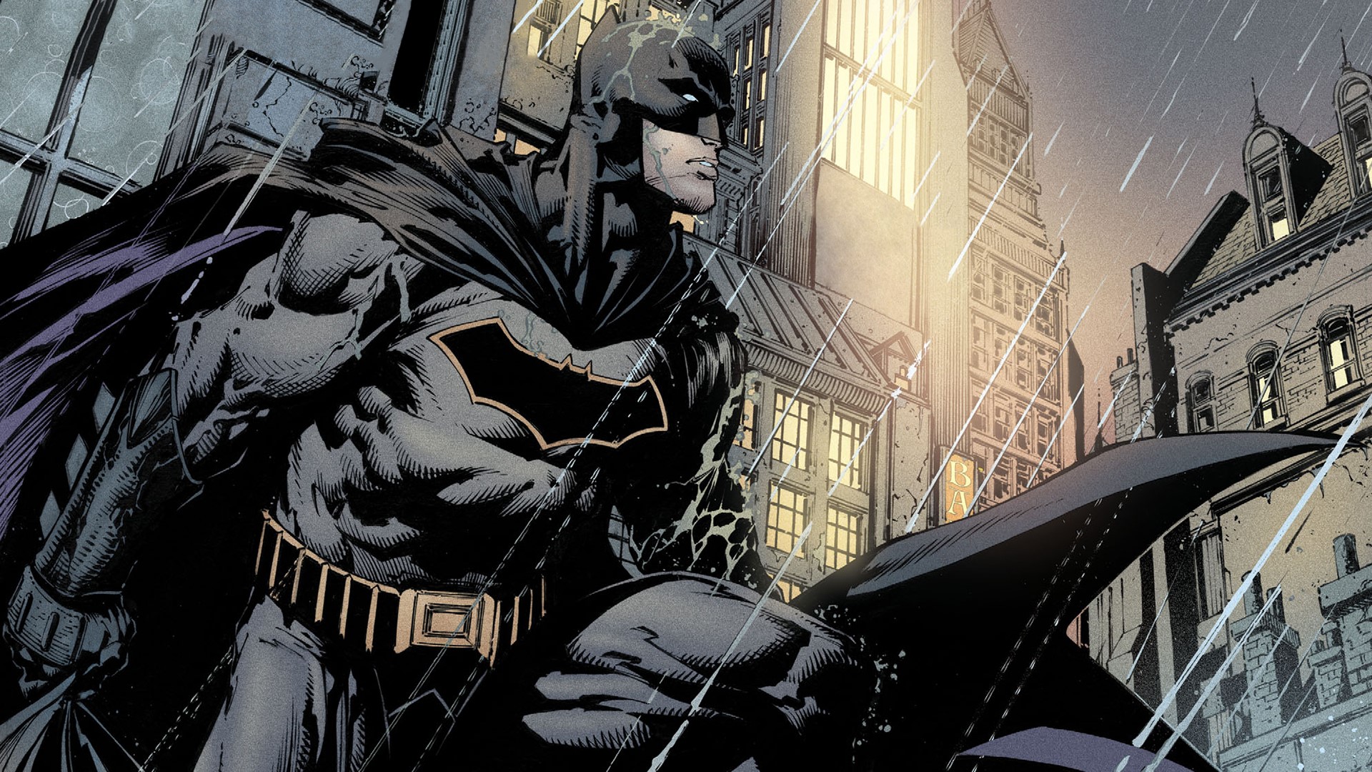 Batman in a Rainy City HD Wallpaper