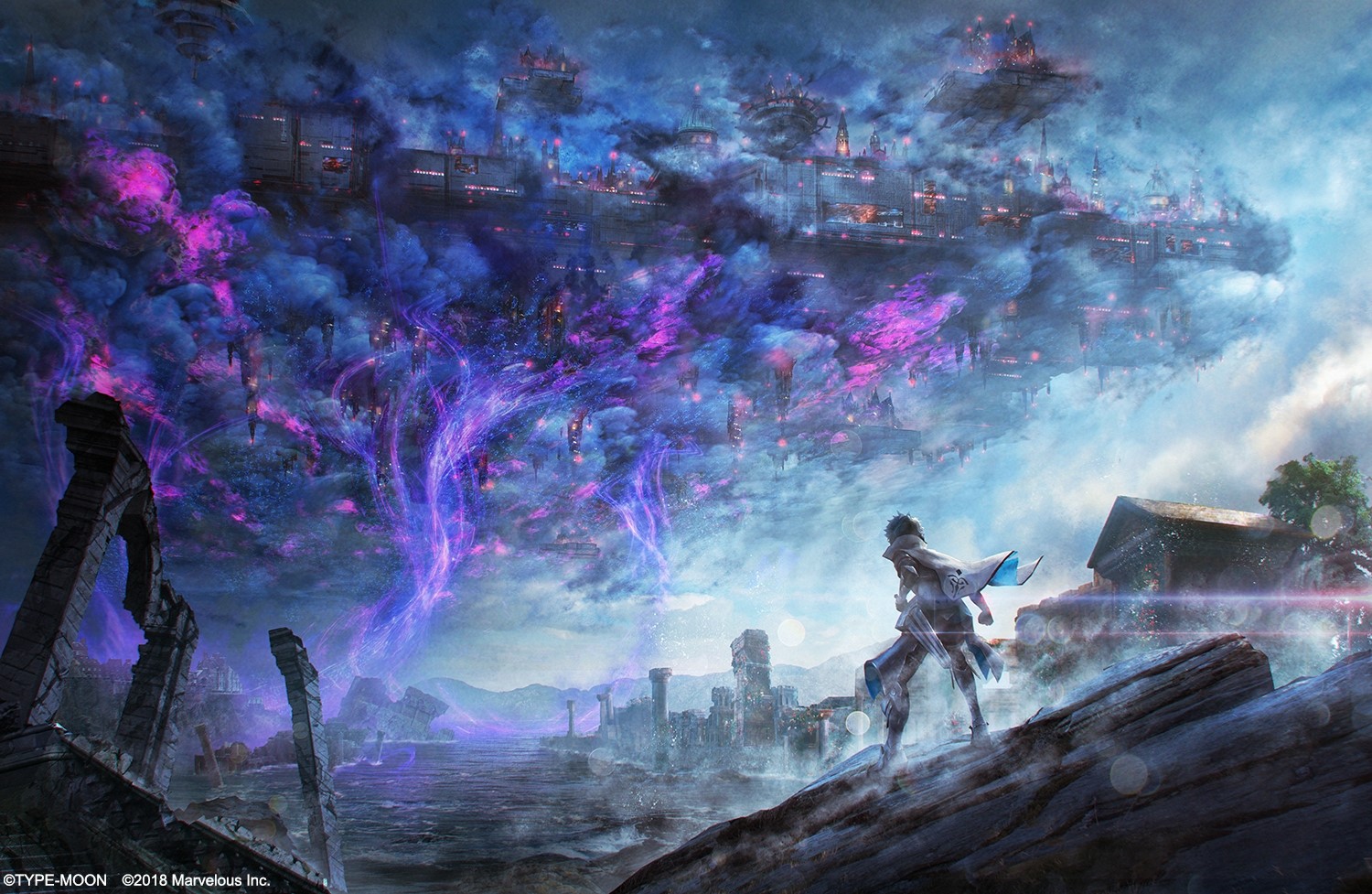 Character from Fate Series in a fantasy city HD Wallpaper