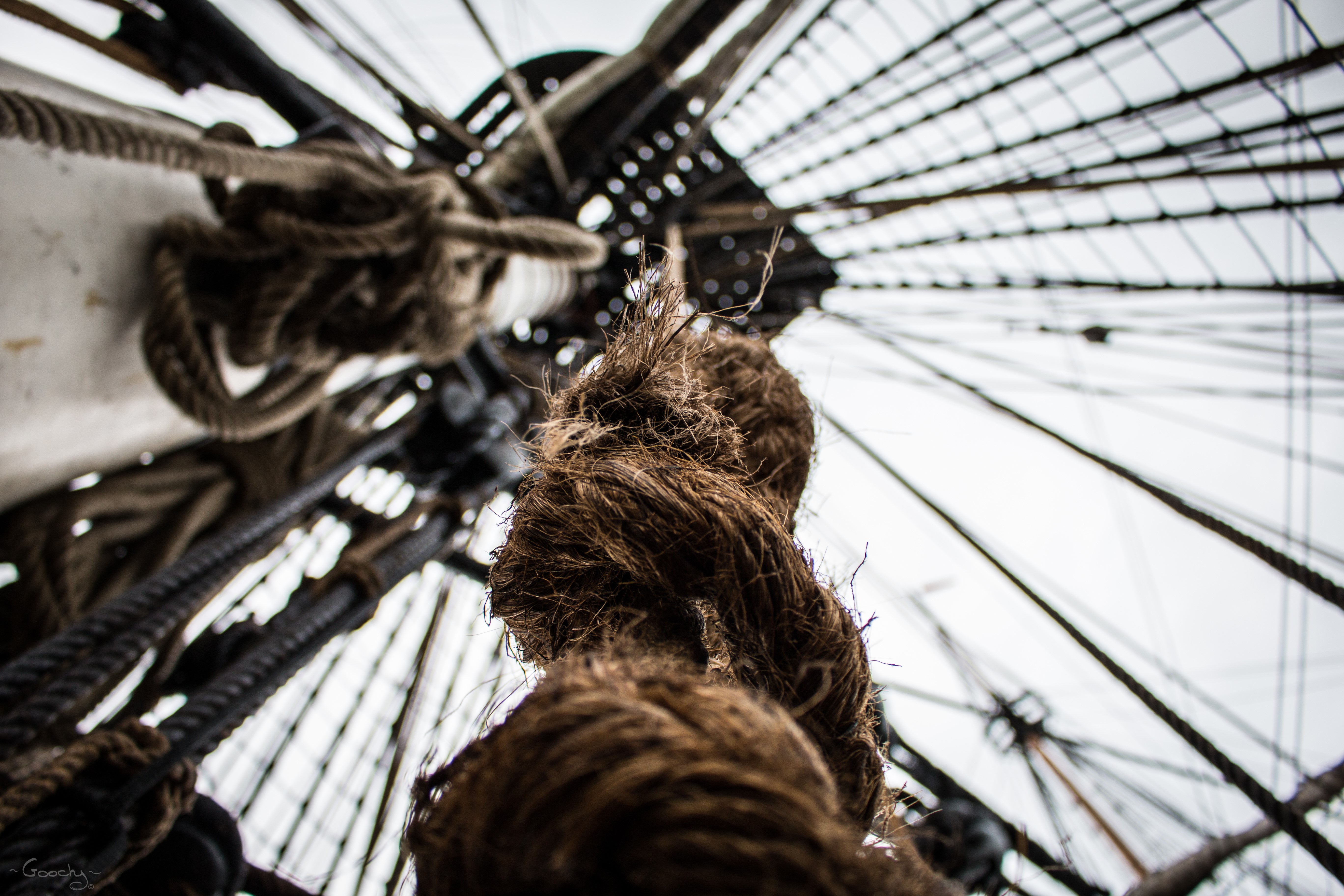 Sailing ship rigging and ropes from below HD Wallpaper