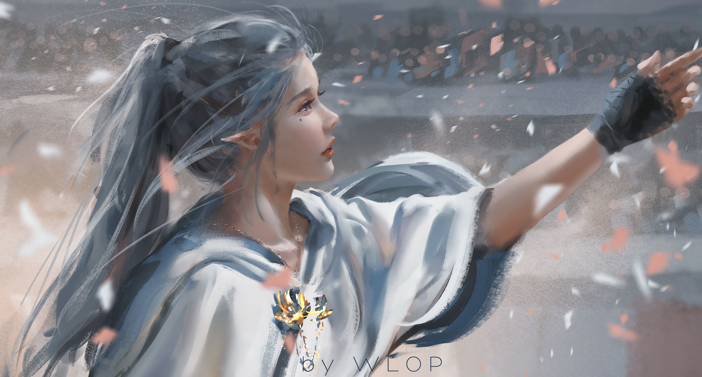 Elven Woman with White Hair by WLOP HD Wallpaper