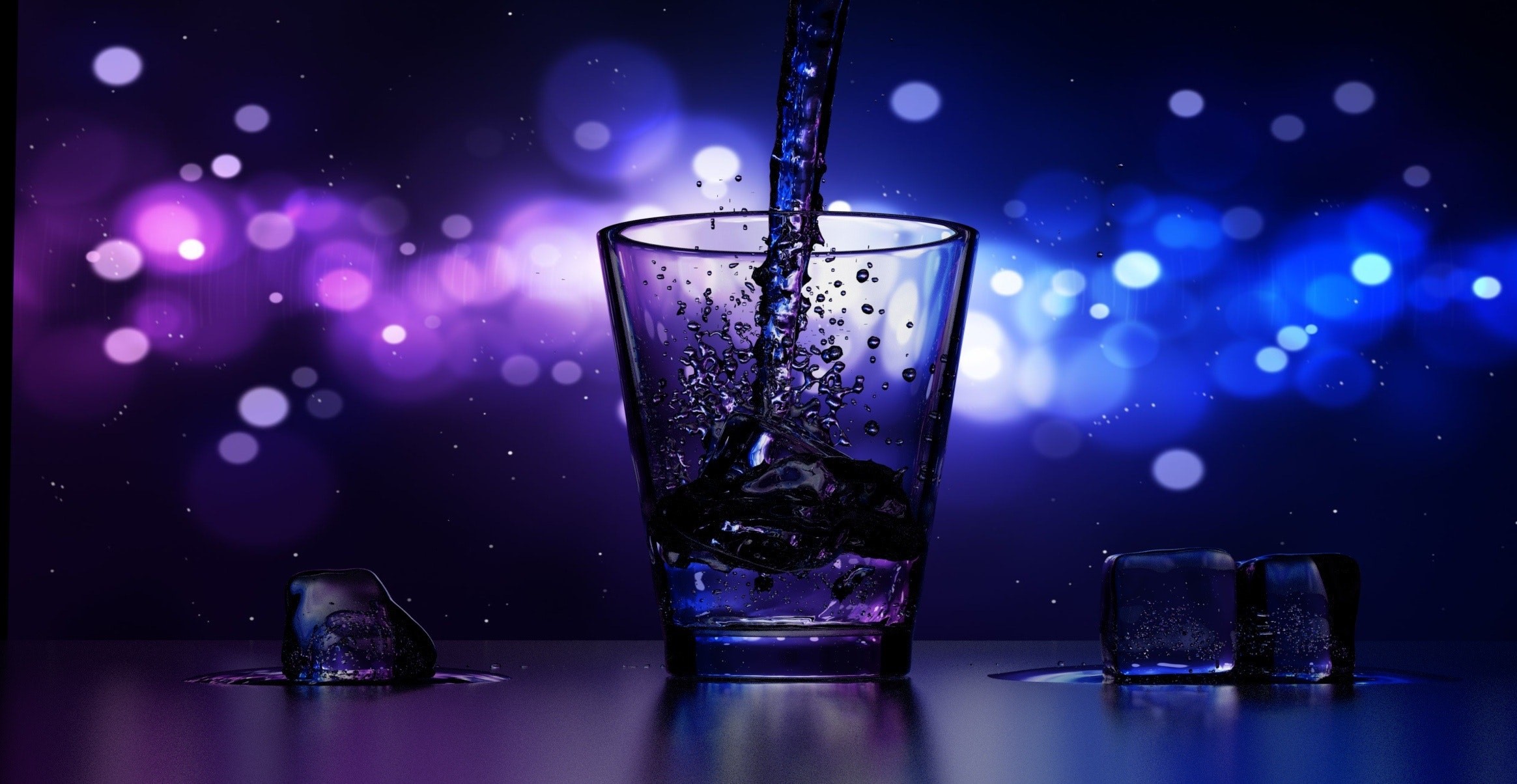 Dark liquid being poured into a glass with ice cubes HD Wallpaper