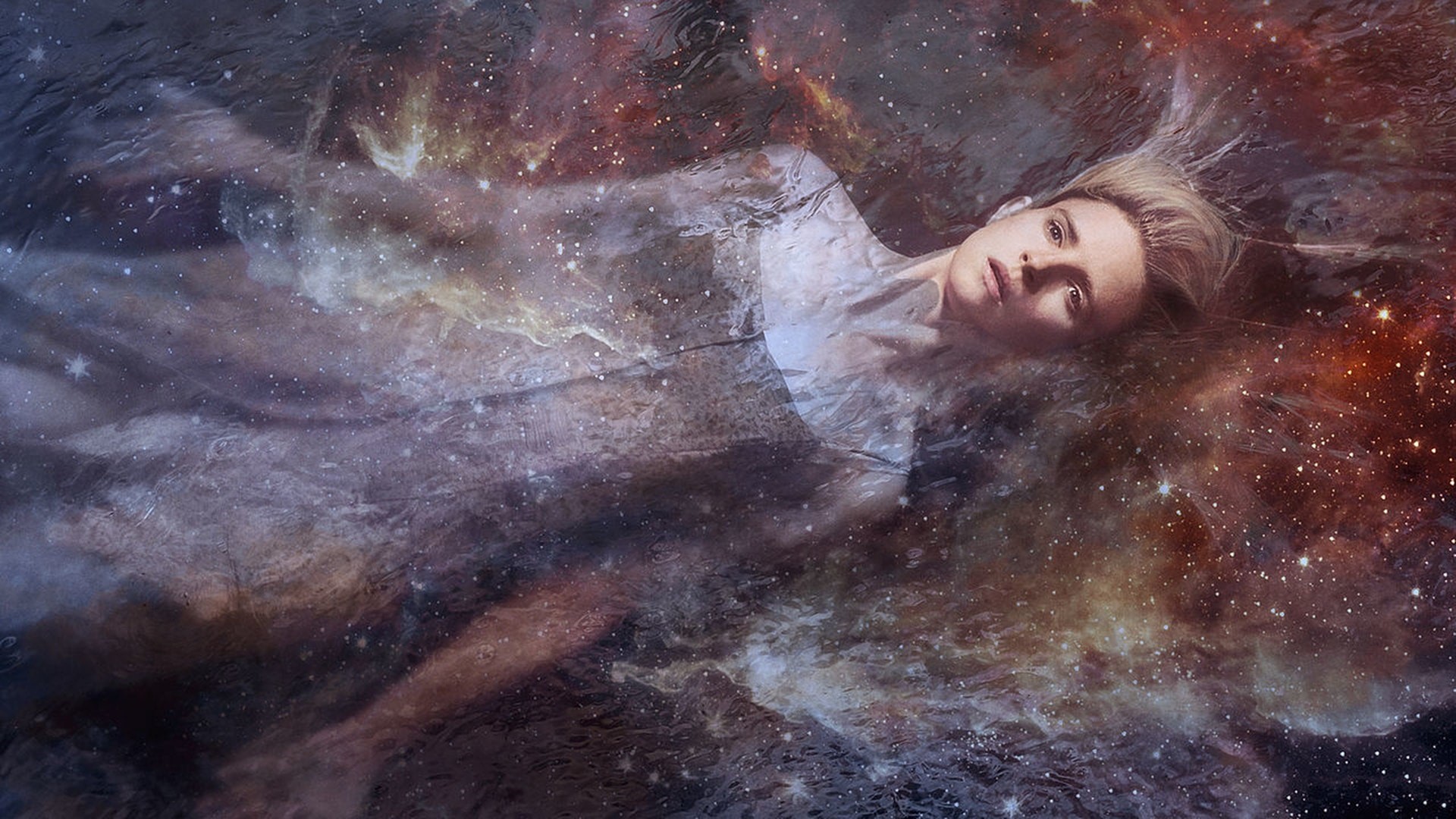 The OA blonde woman floating in galaxy HD Wallpaper