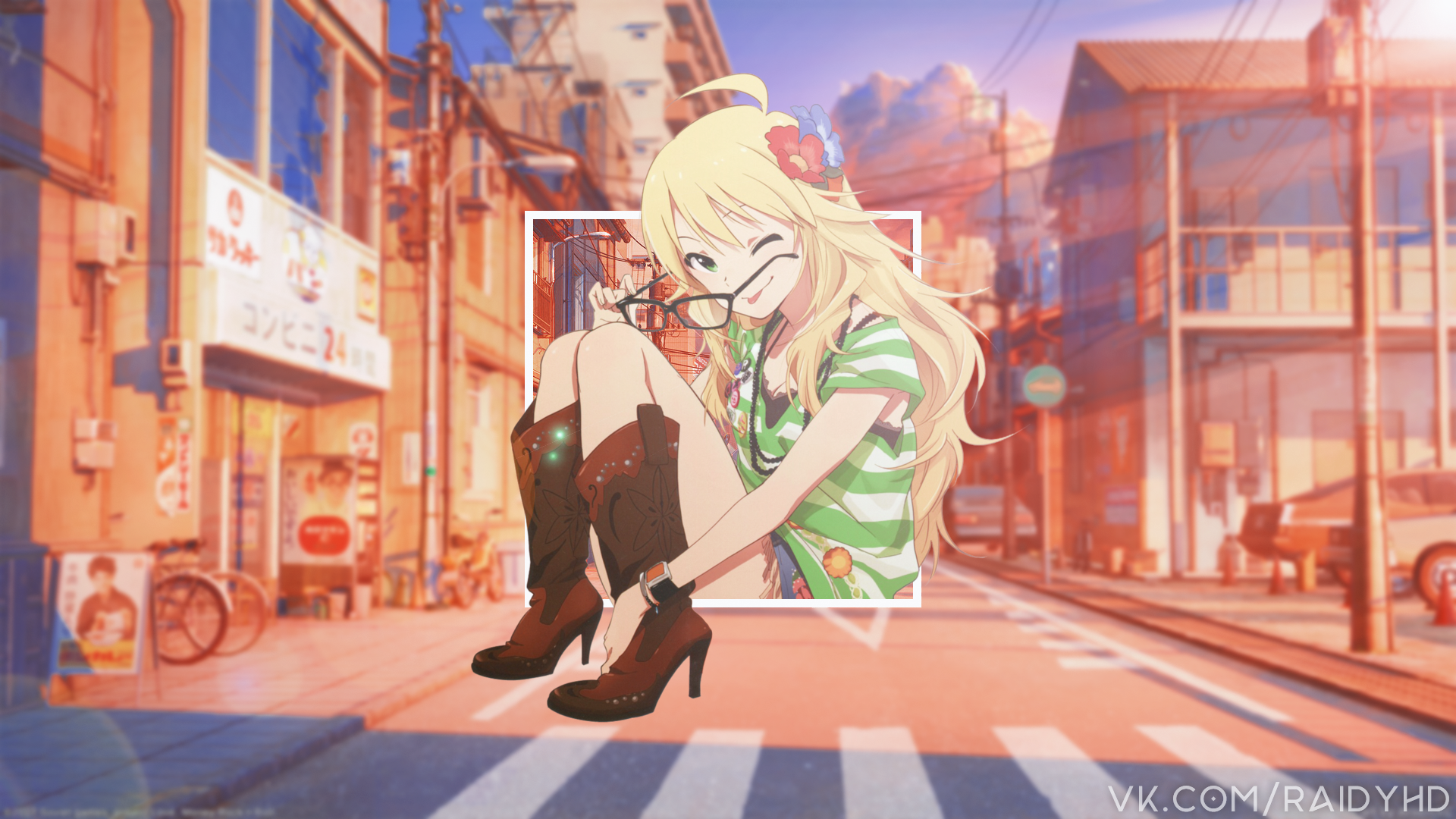 Anime girl with glasses and boots HD Wallpaper