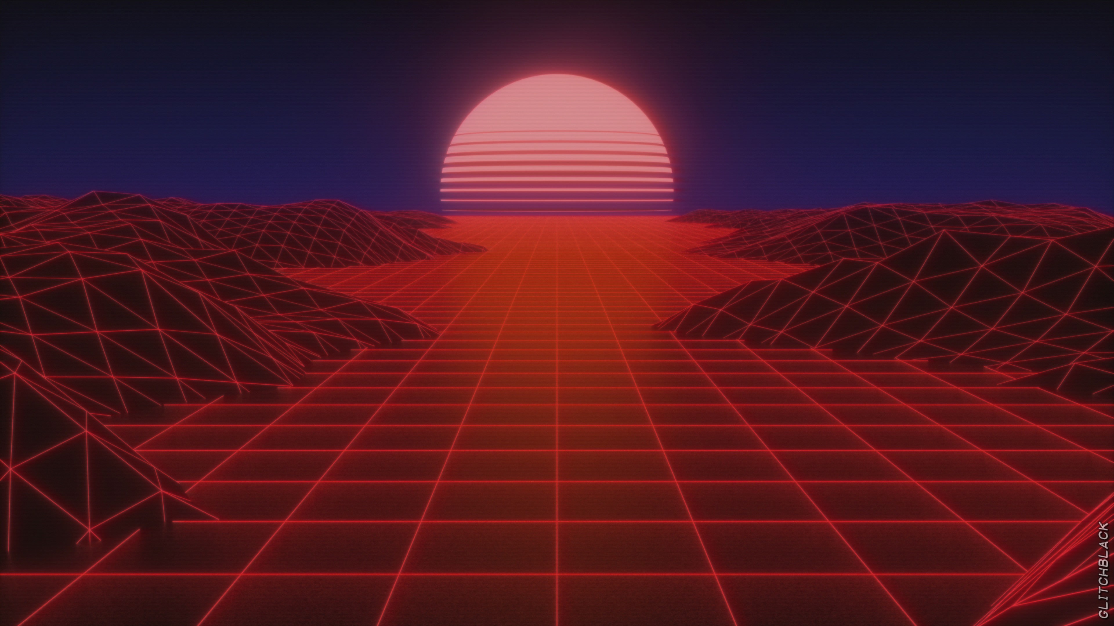 Retro Sunset Grid Landscape HD Wallpaper