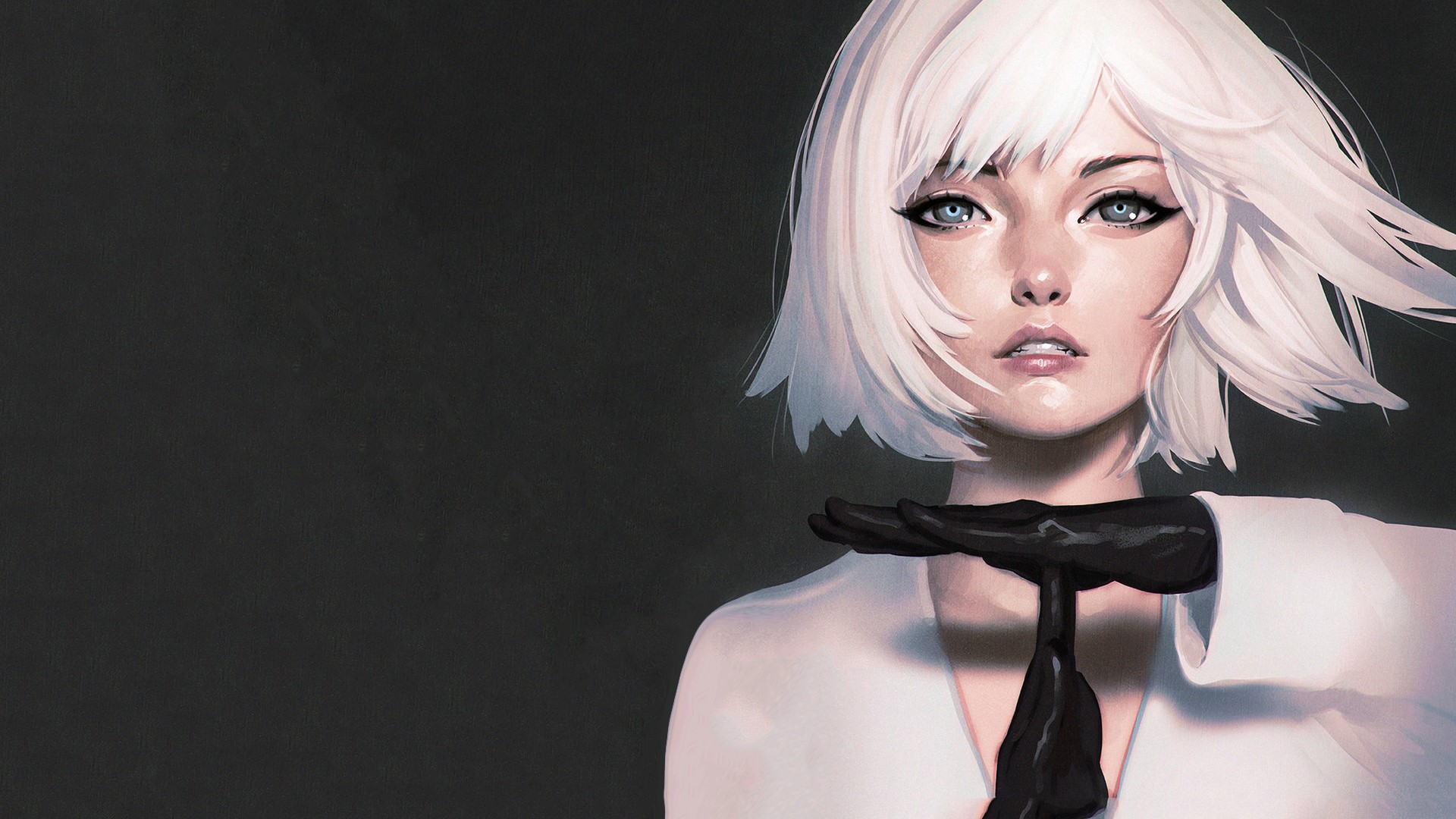 Woman with white hair and black gloves HD Wallpaper