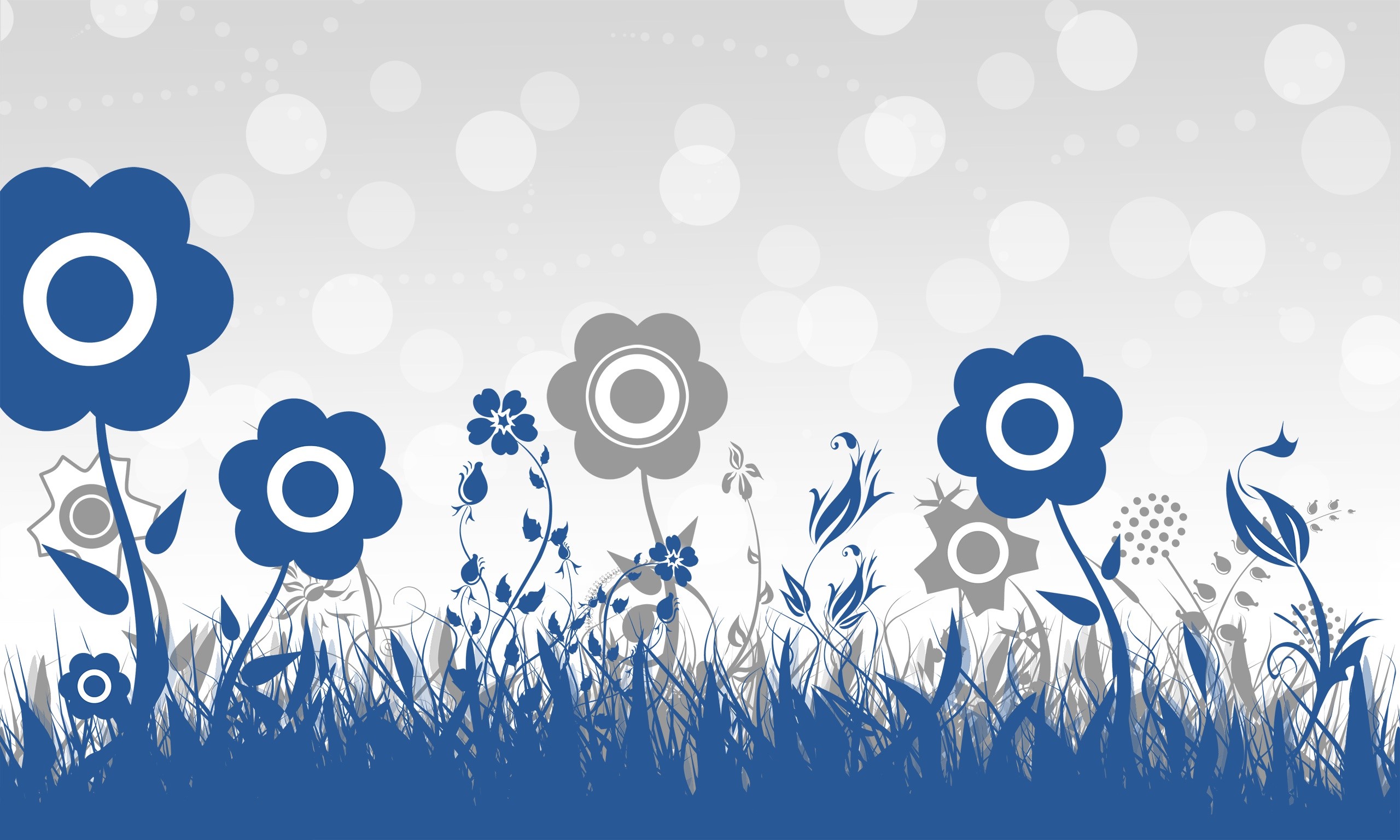 Abstract blue and gray flowers and grass HD Wallpaper
