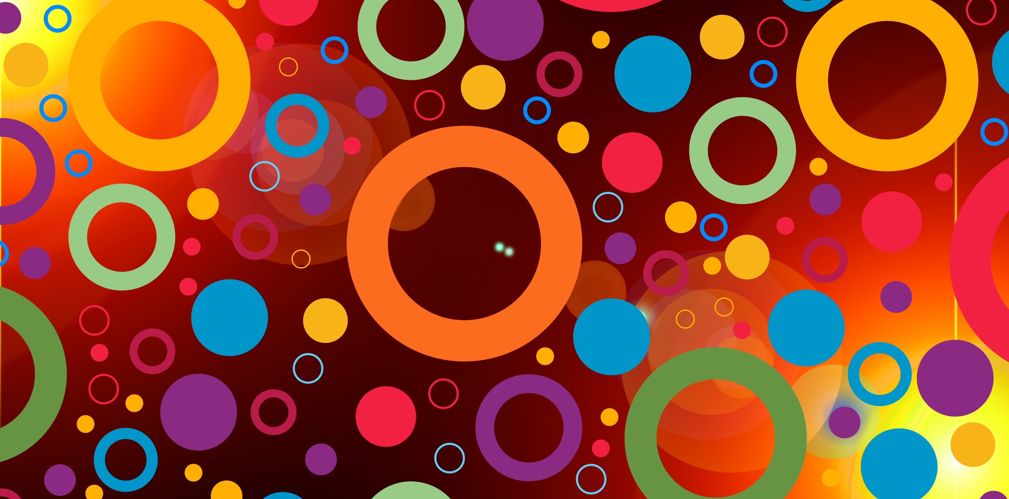 Colorful abstract circles and rings on a dark red background HD Wallpaper