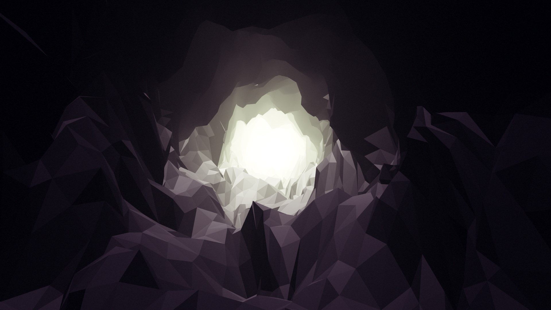 Abstract low-poly cave with bright light HD Wallpaper