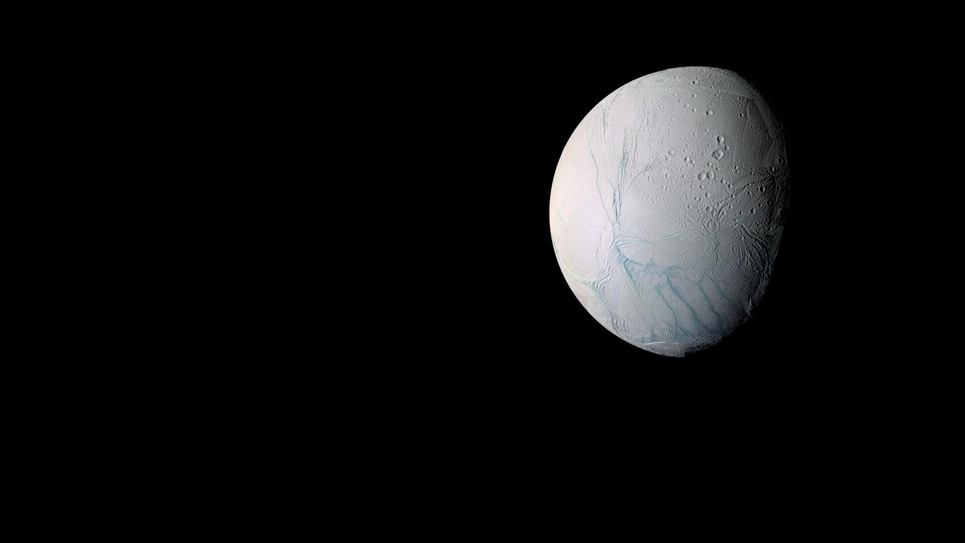 Enceladus moon of Saturn in space HD Wallpaper