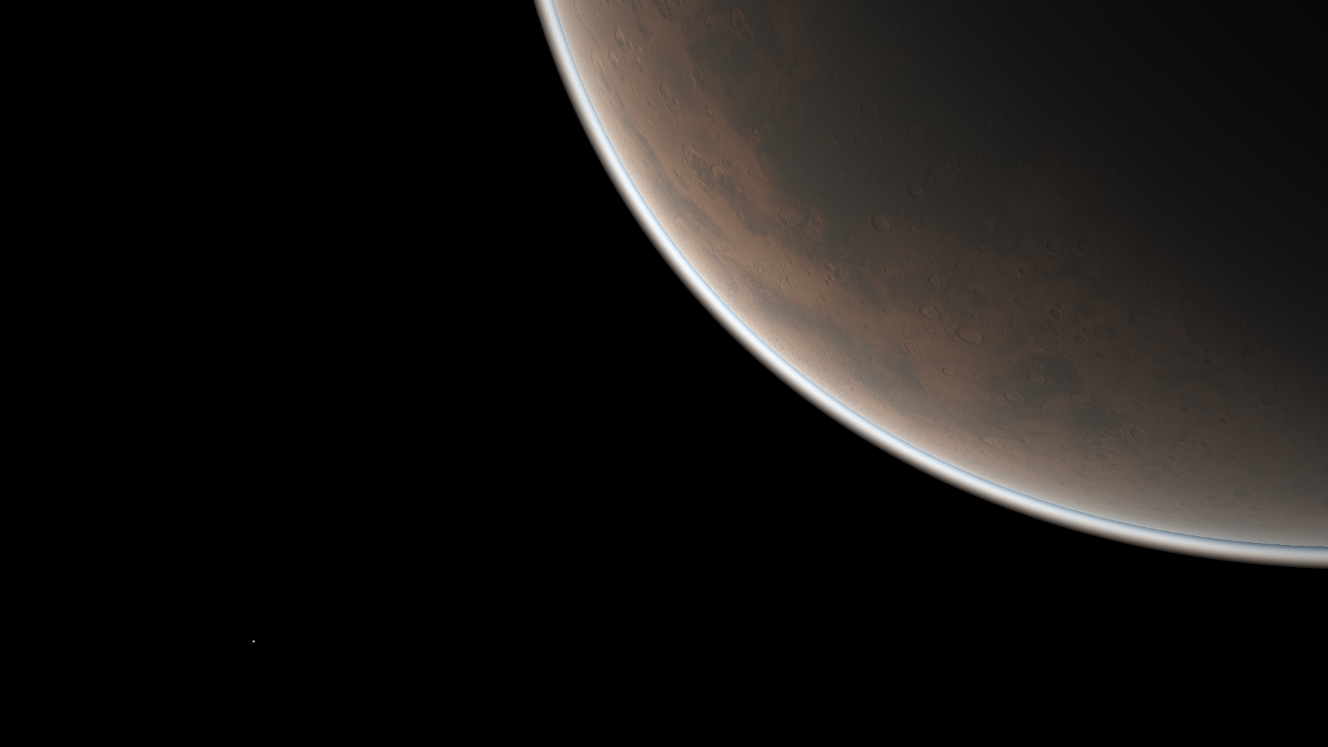 Mars and its moon Phobos in space HD Wallpaper