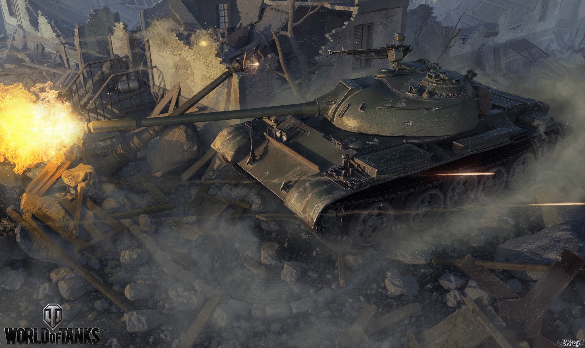 World of Tanks tank firing in destroyed city HD Wallpaper