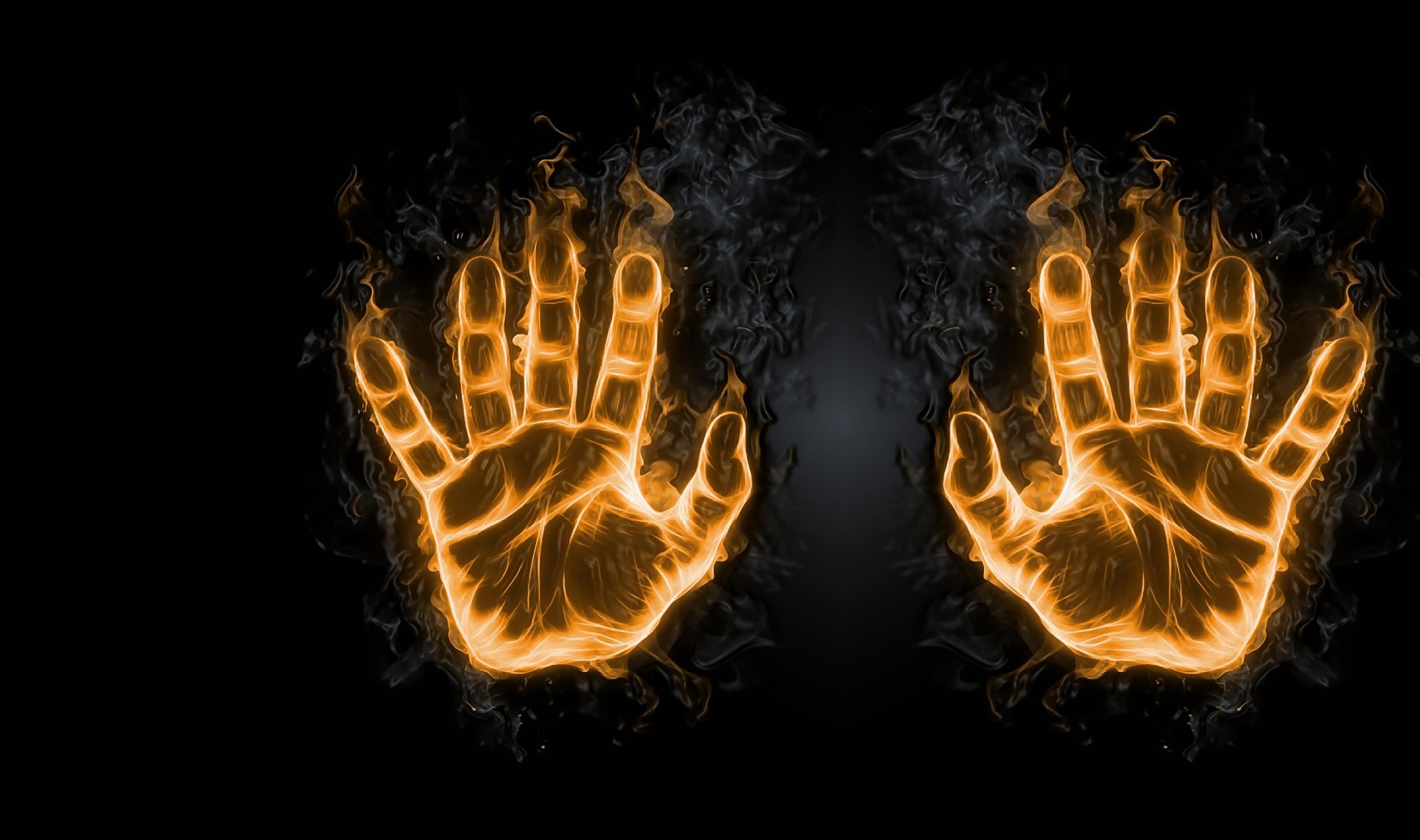Two fiery hands on a dark background HD Wallpaper