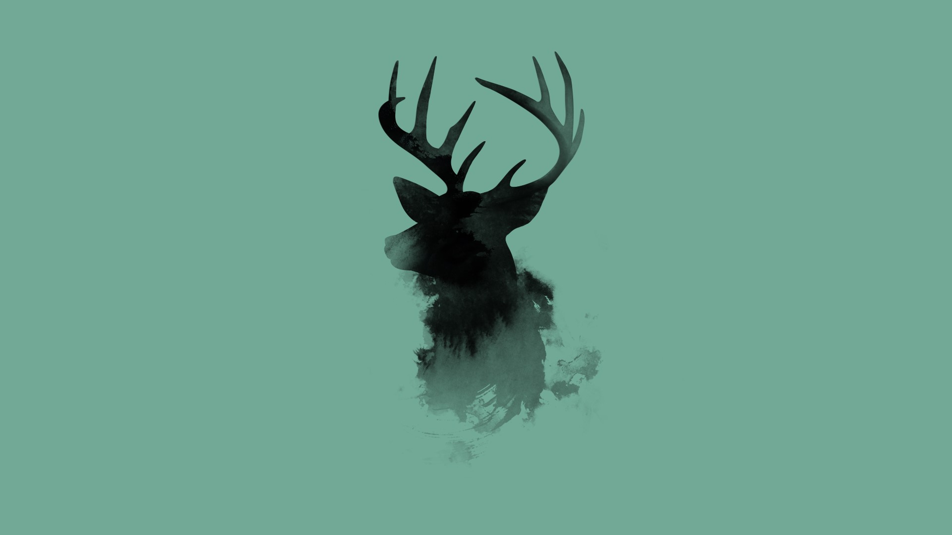 Watercolor deer silhouette on a teal background HD Wallpaper