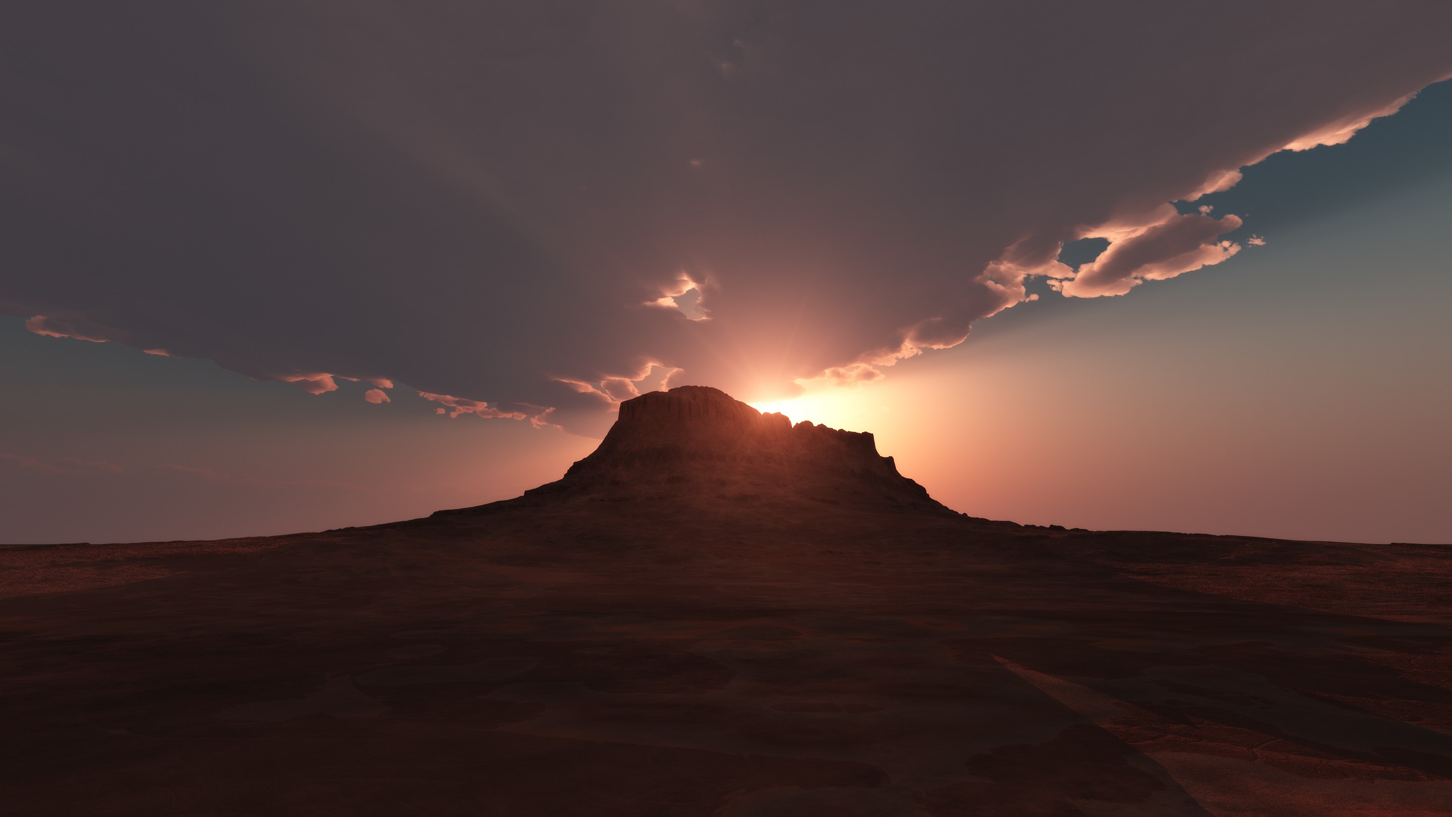 Sunset over a desert mountain landscape HD Wallpaper