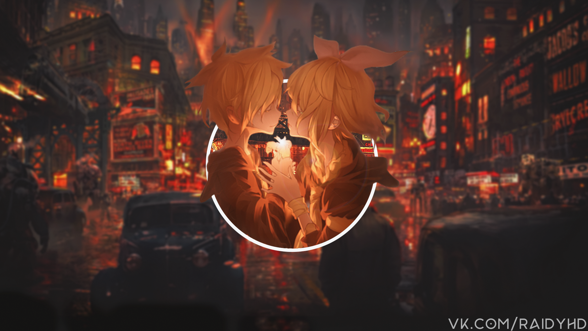 Kagamine Rin and Len in a city at night HD Wallpaper