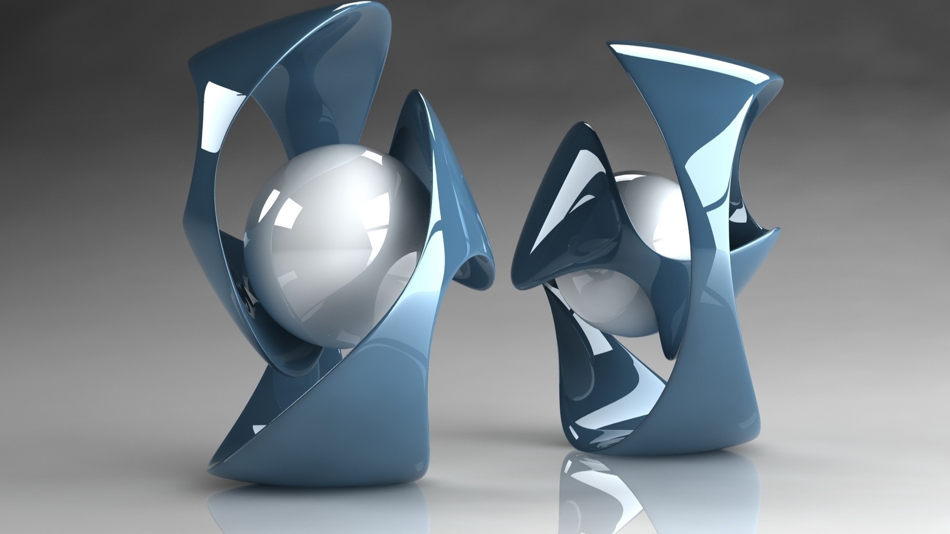 Two abstract sculptures with spheres HD Wallpaper