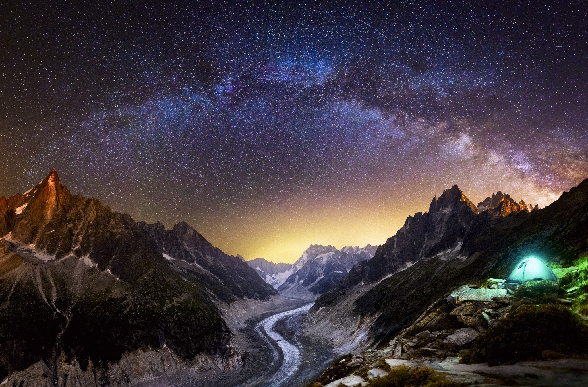 Tent under the Milky Way in the Alps HD Wallpaper