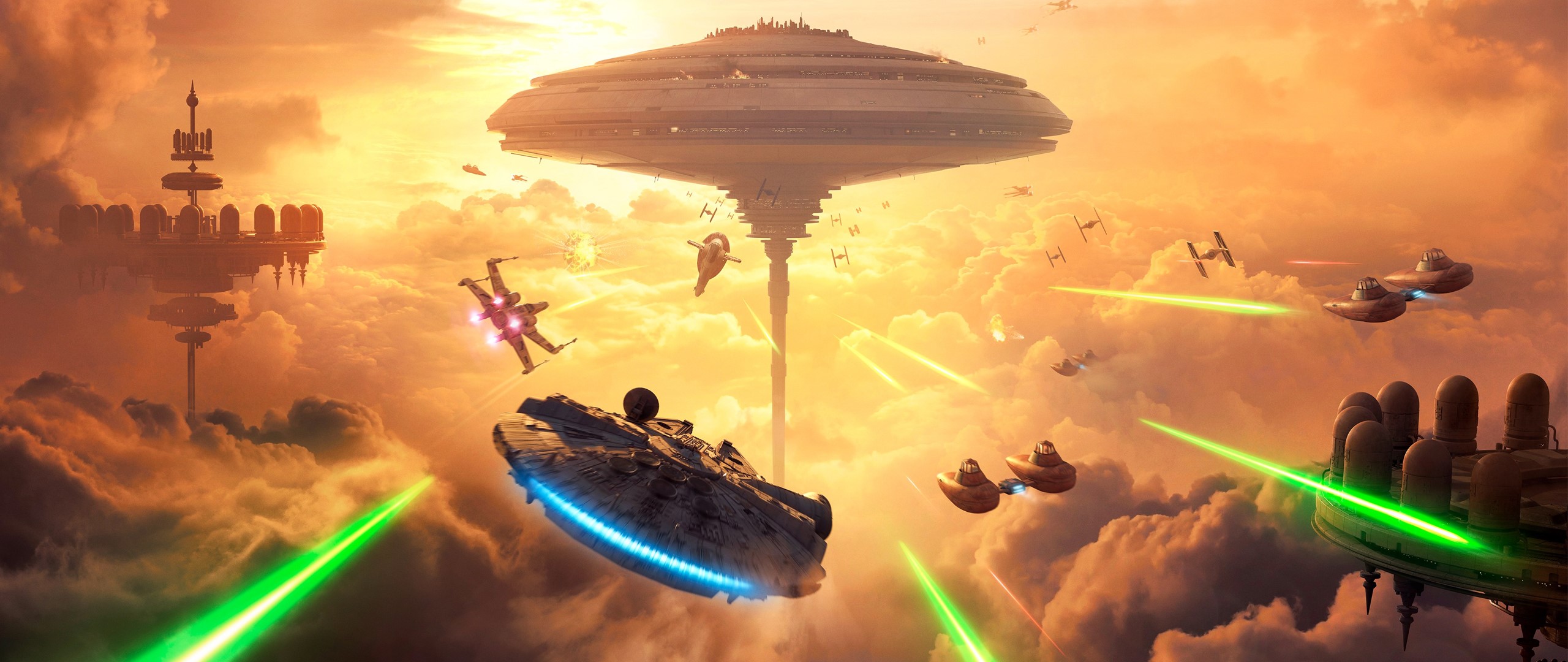 Star Wars Battlefront: Millennium Falcon and X-wing Battle over Cloud City HD Wallpaper