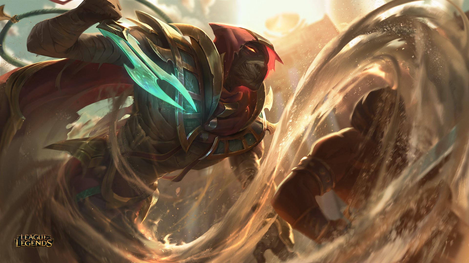 Pyke from League of Legends fighting in a sandstorm HD Wallpaper