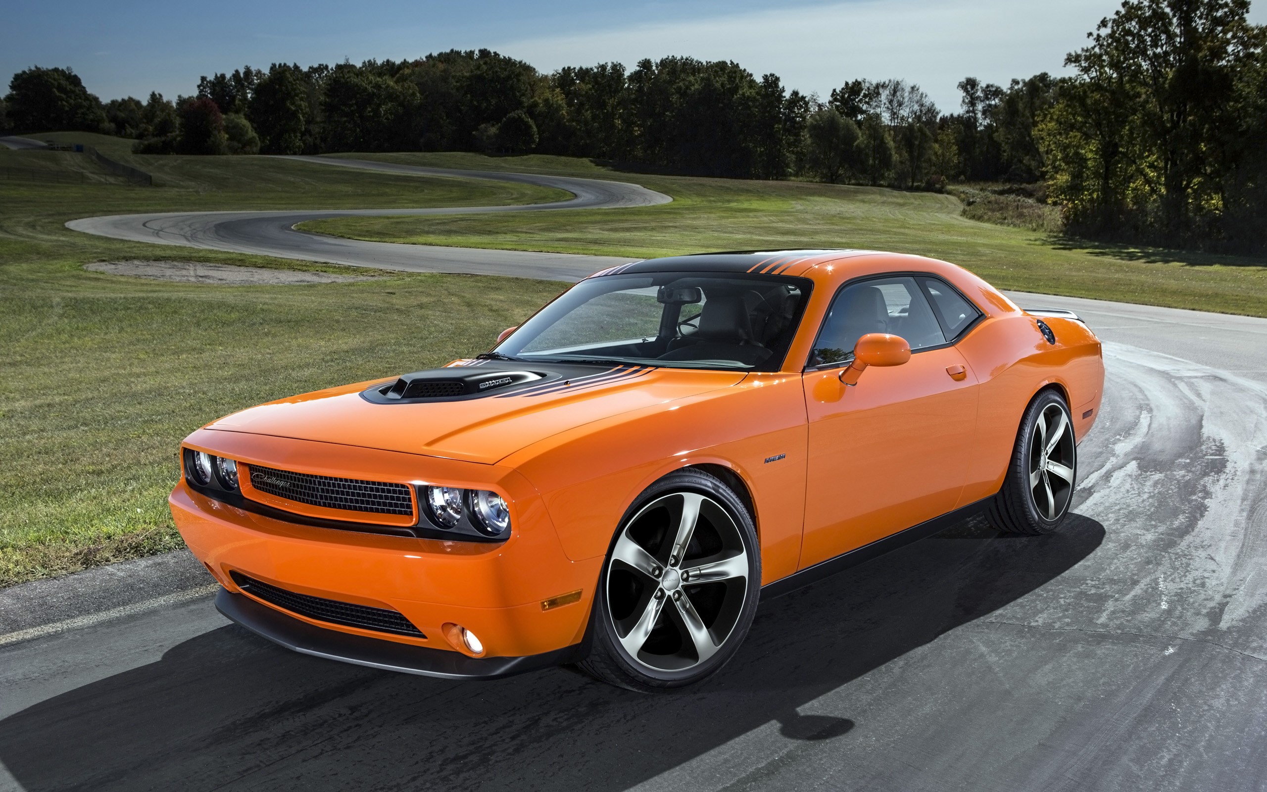 Orange Dodge Challenger on a Racetrack HD Wallpaper