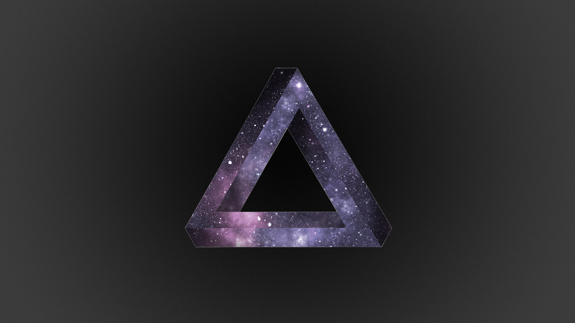 Impossible triangle with galaxy pattern on dark background HD Wallpaper