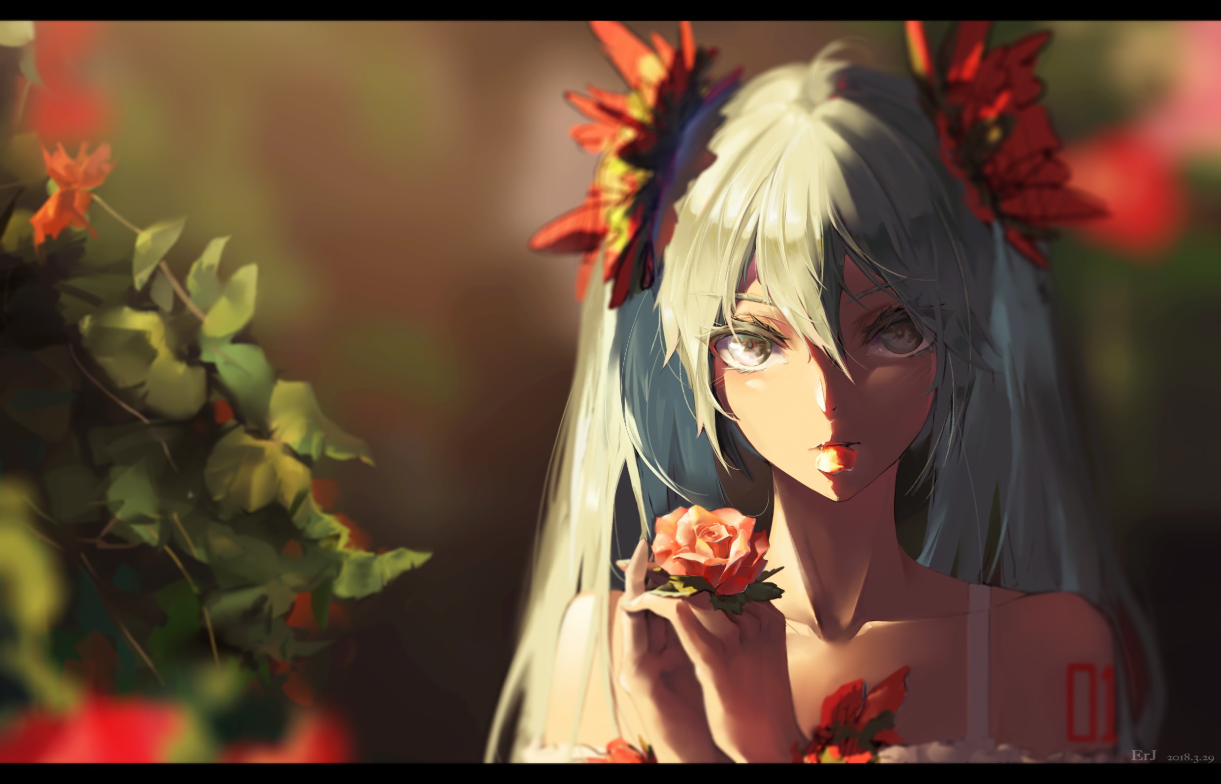 Hatsune Miku with a rose HD Wallpaper
