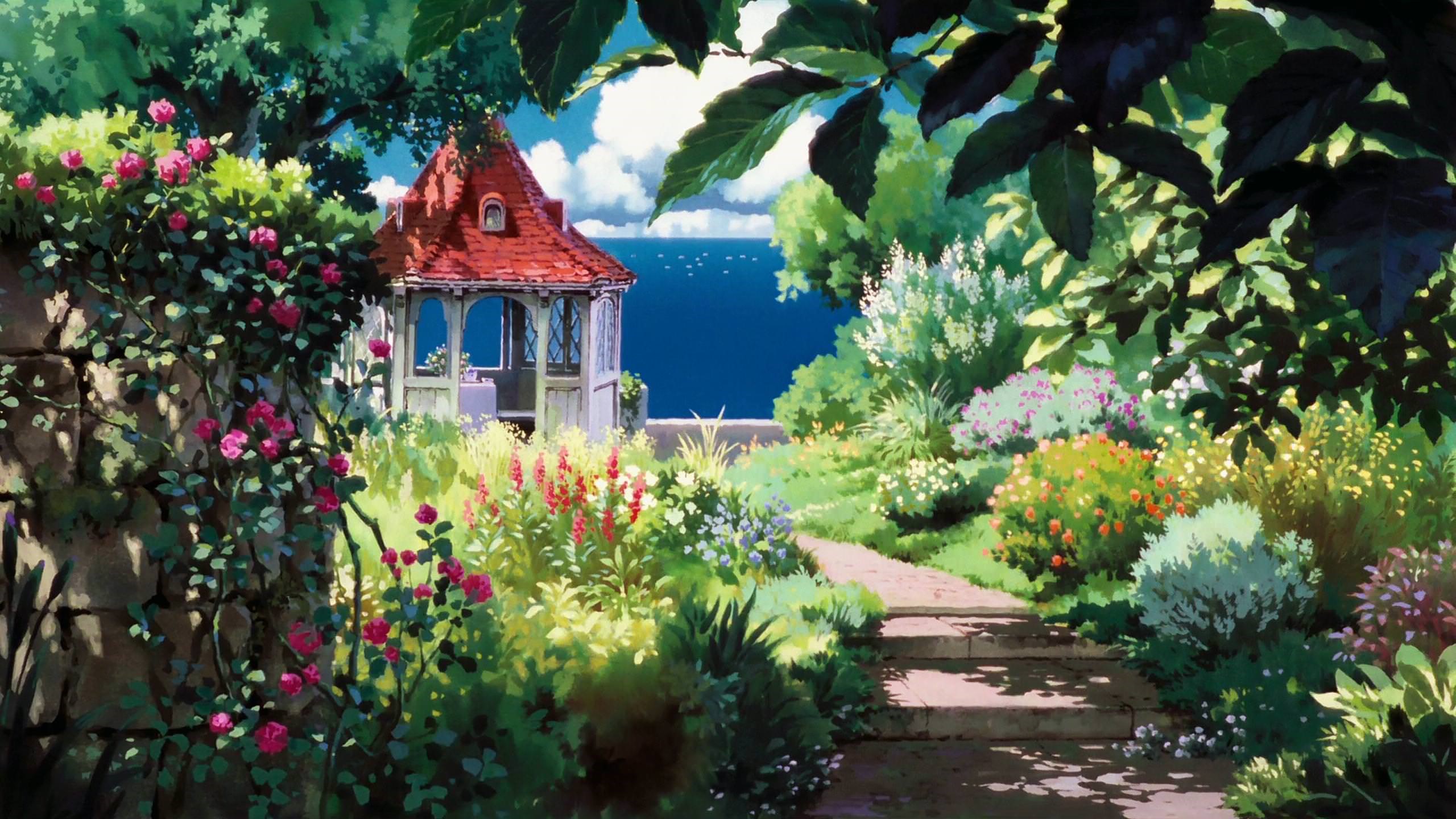 Porco Rosso Garden with Gazebo and Ocean HD Wallpaper