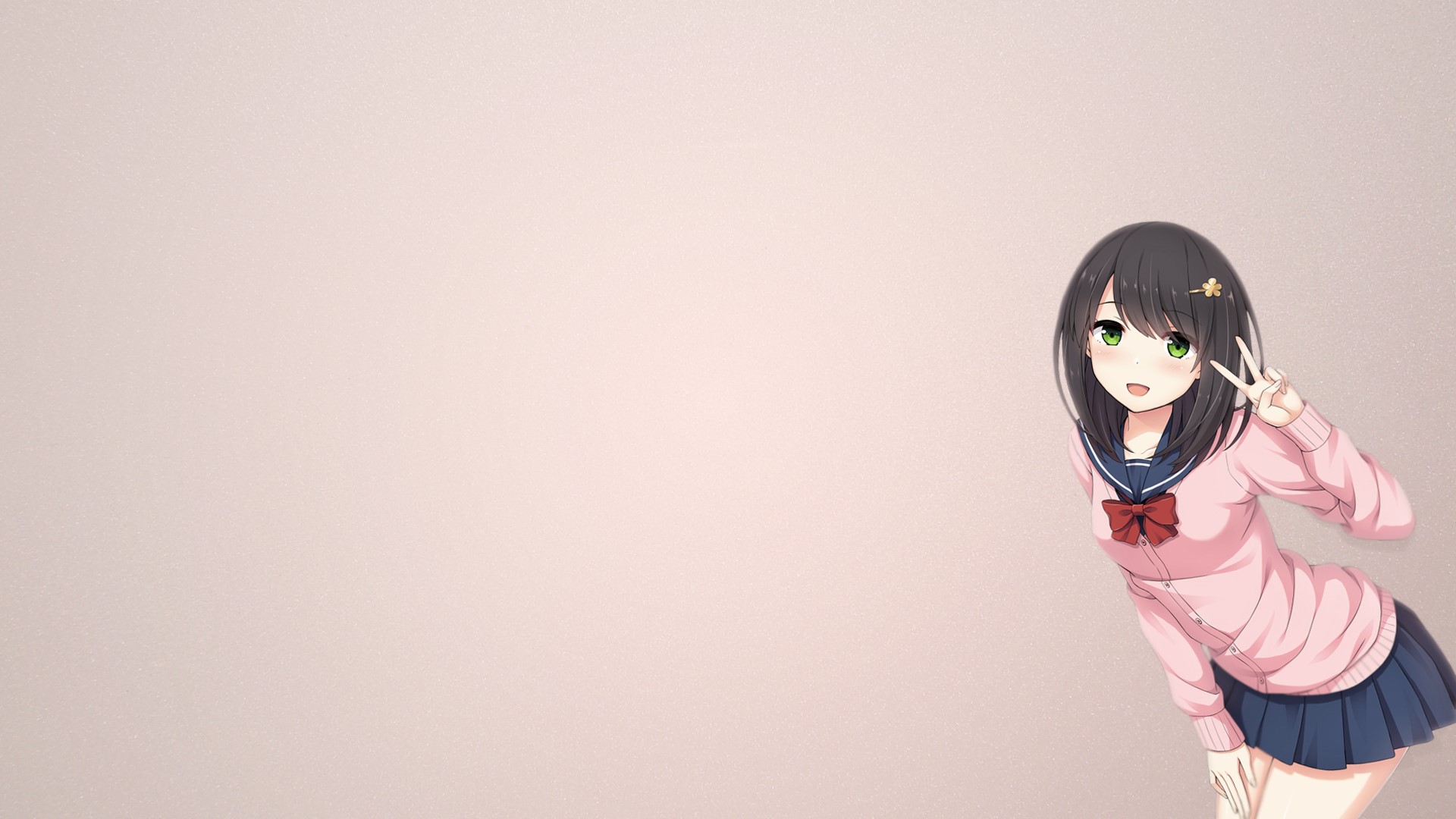 Anime girl with green eyes and dark hair HD Wallpaper