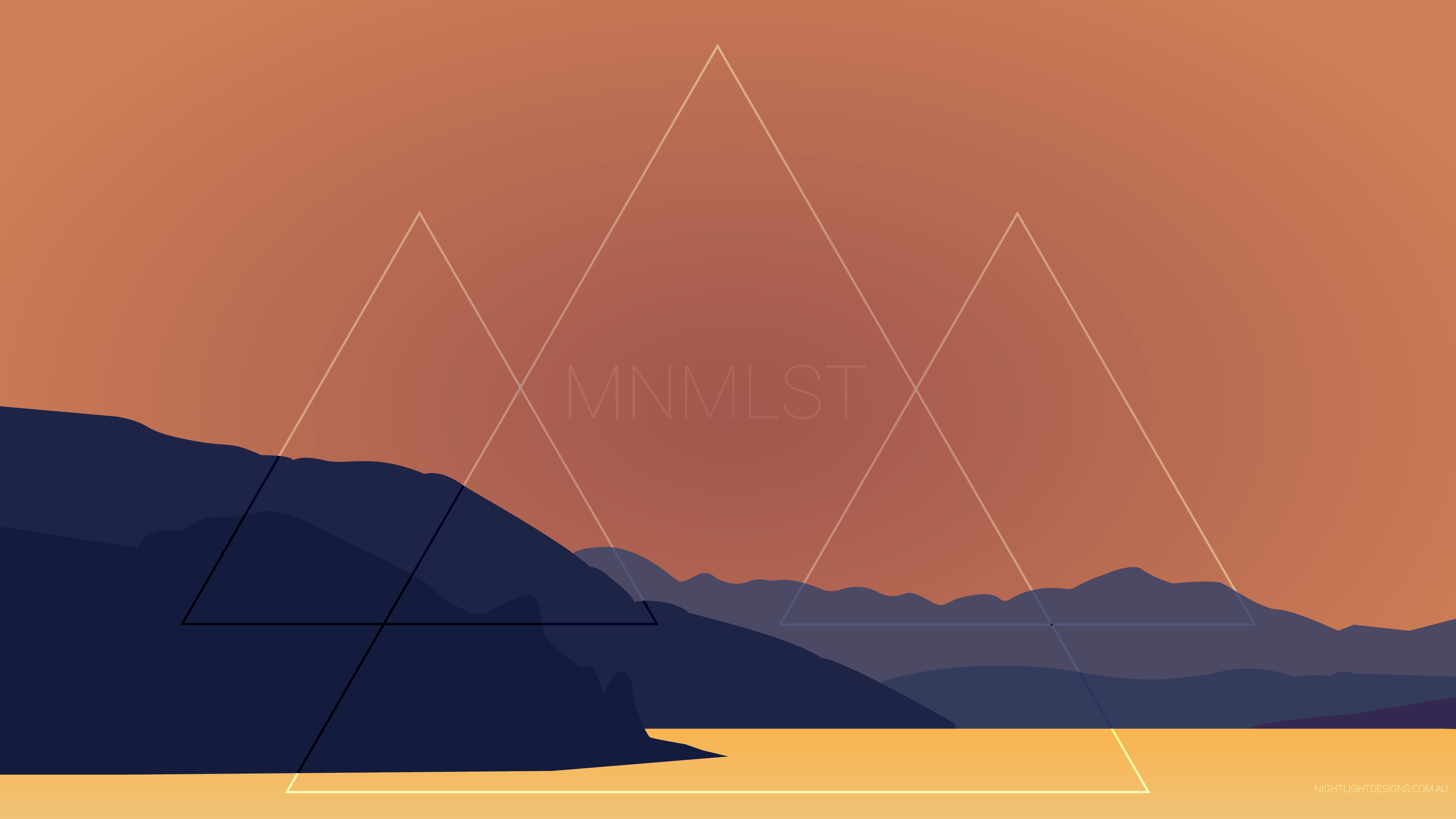 Minimalist Landscape with Mountains and Triangles HD Wallpaper