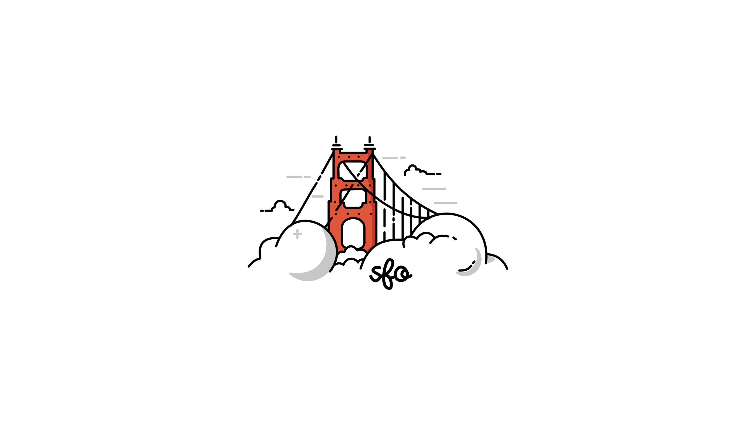 Golden Gate Bridge in clouds with SFO text HD Wallpaper