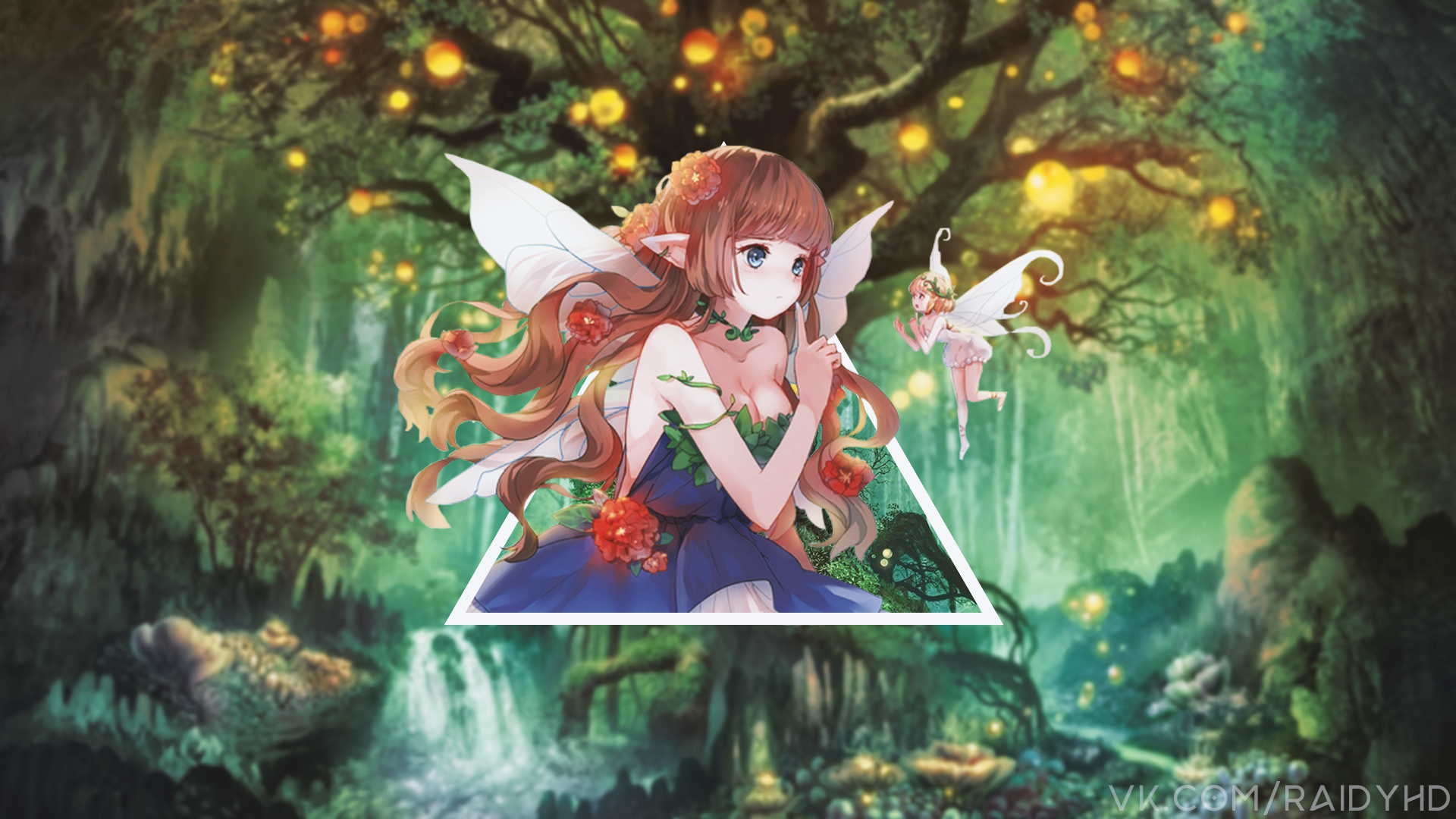Anime fairies in a magical forest HD Wallpaper