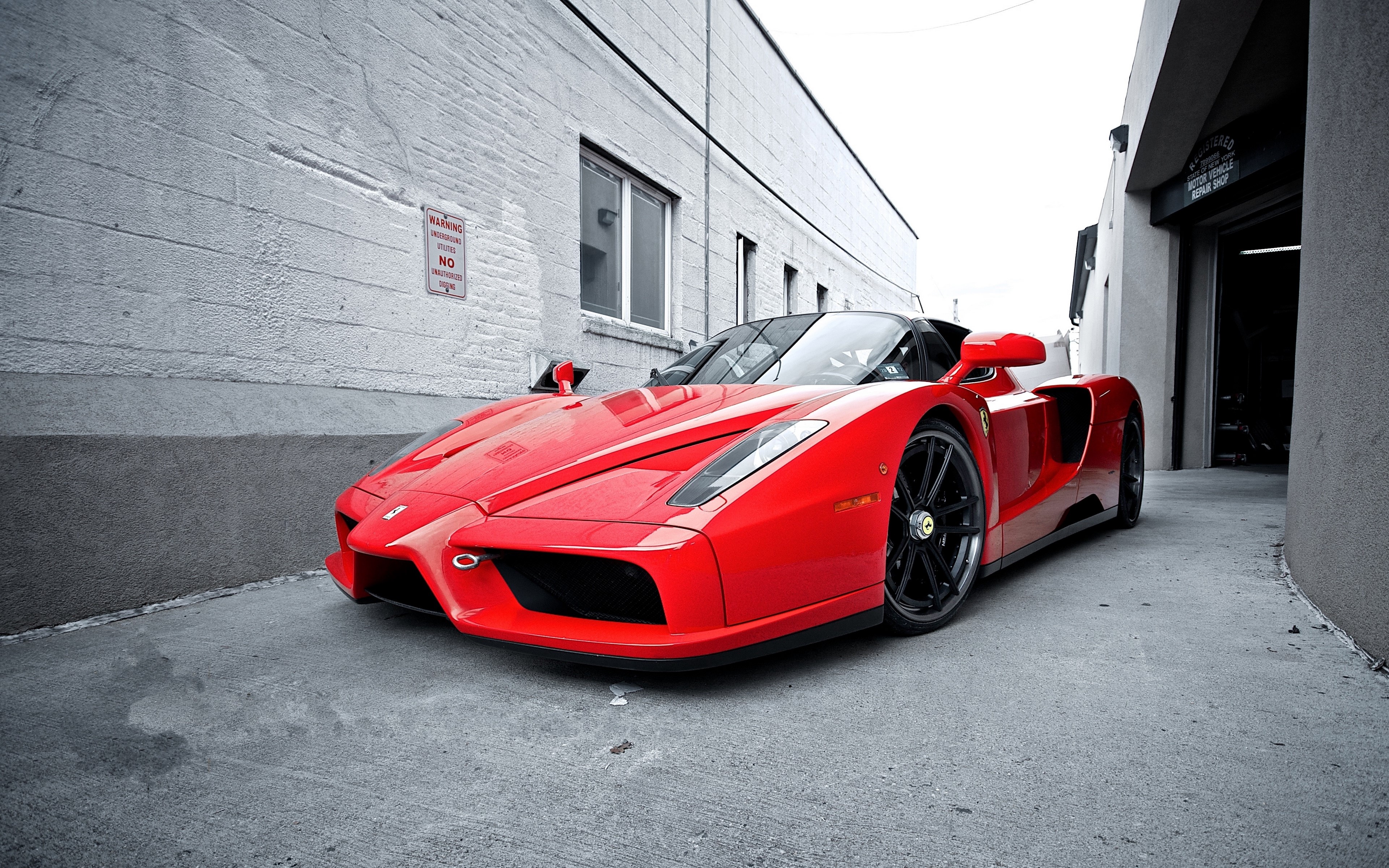 Red Ferrari Enzo in an Alley HD Wallpaper