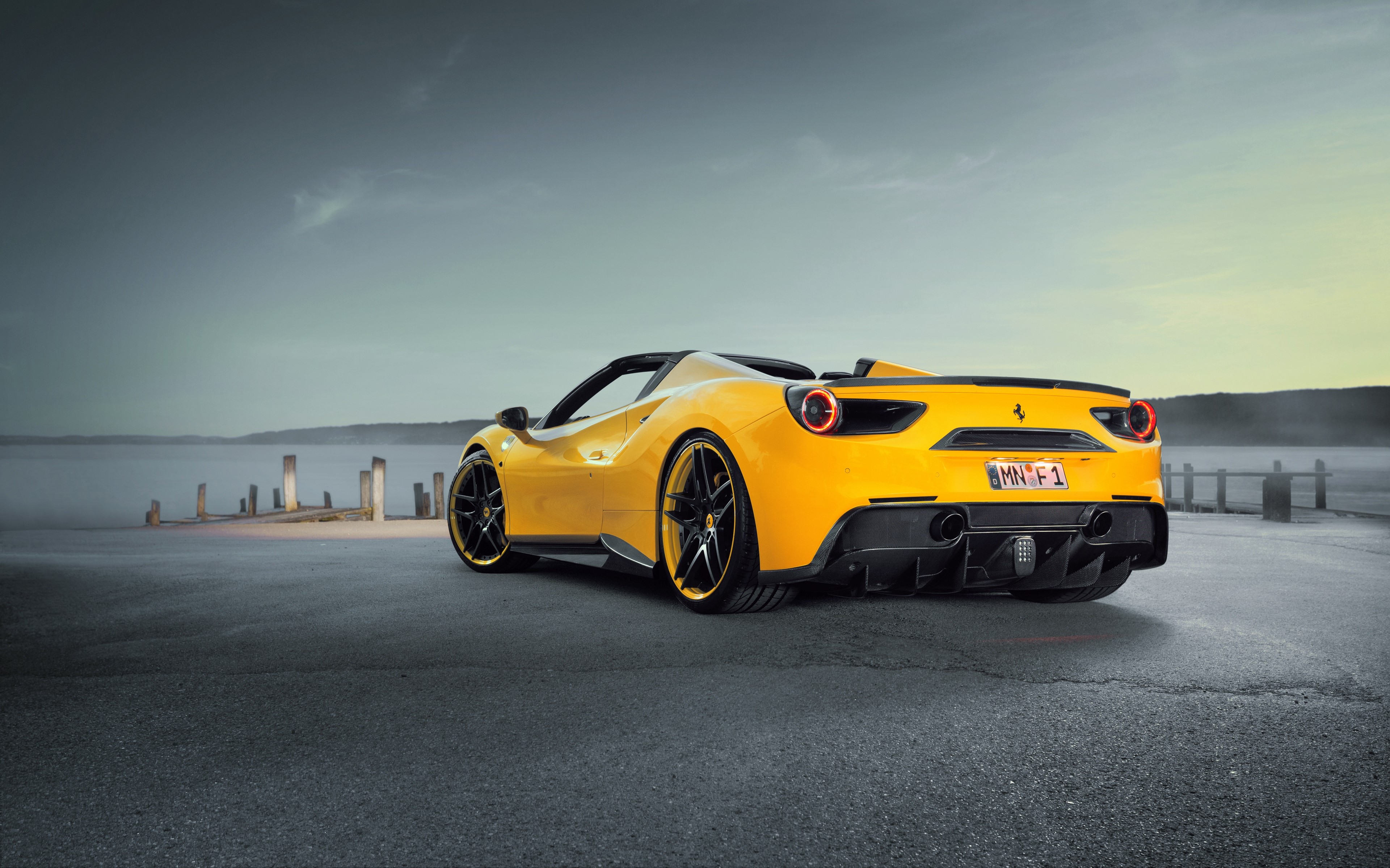 Yellow Ferrari 488 Convertible with Colored Wheels HD Wallpaper